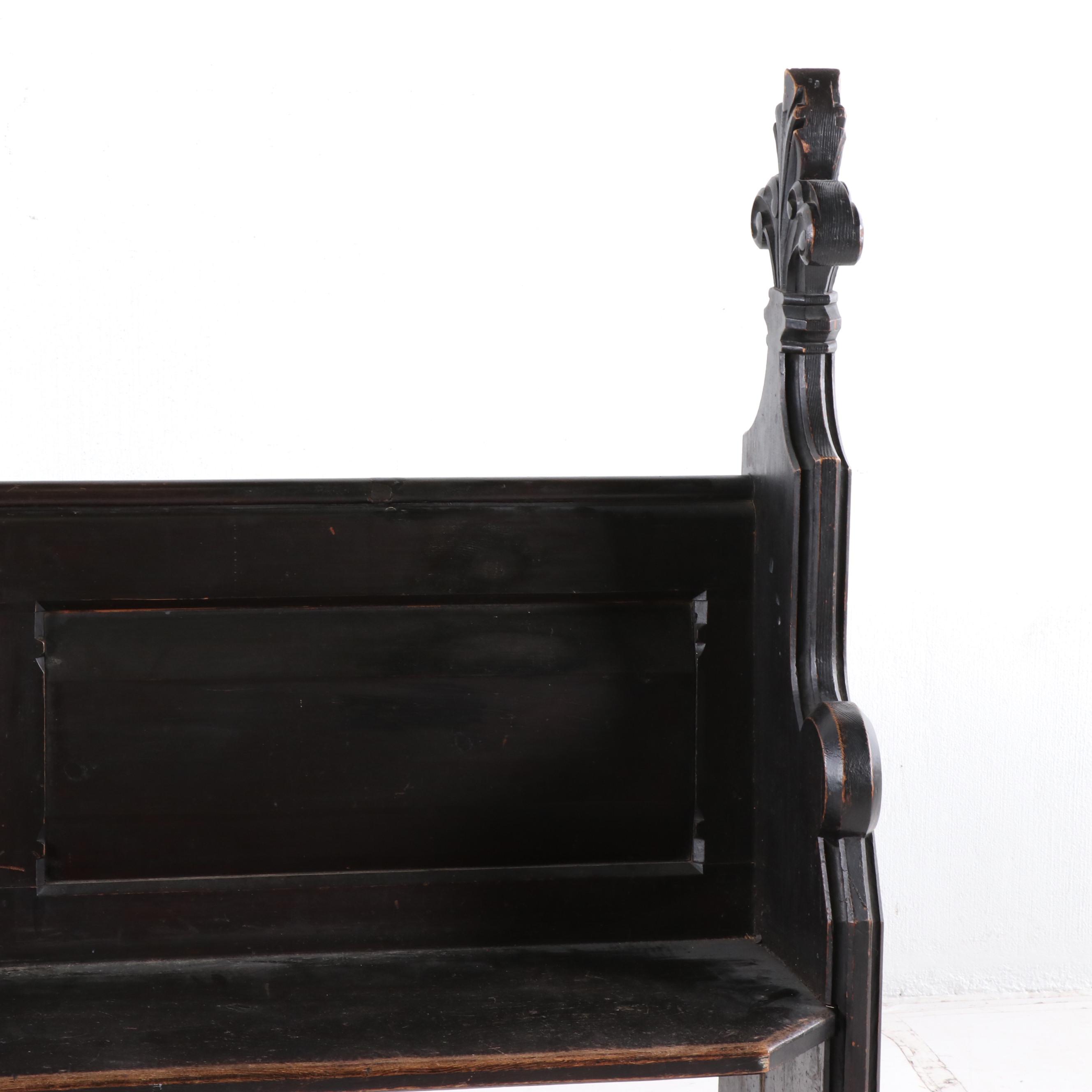 Gothic Revival Ebonized Pine Church Pew, 19th Century