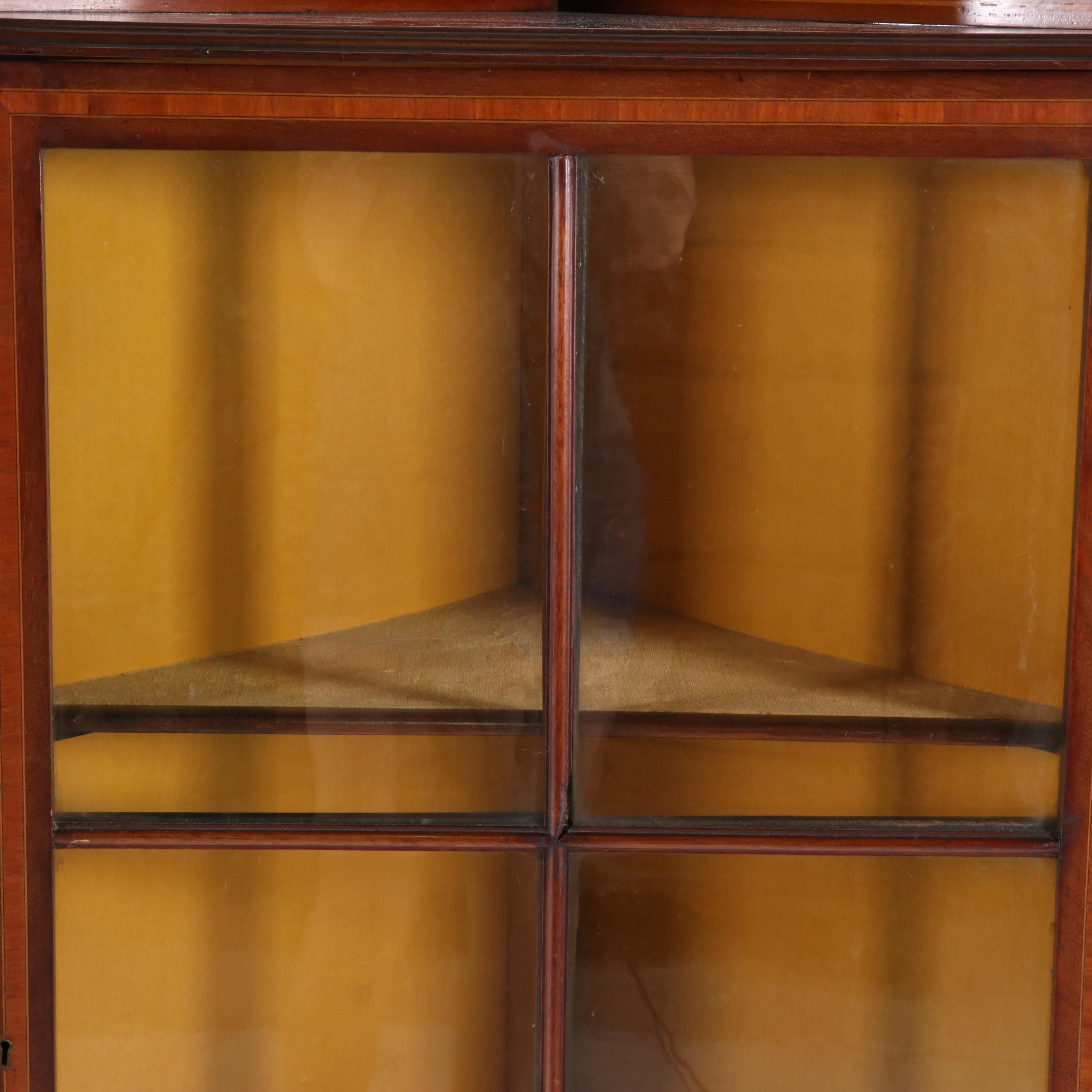 Regency Style Mahogany and Satinwood Corner Curio Cabinet, circa 1920s