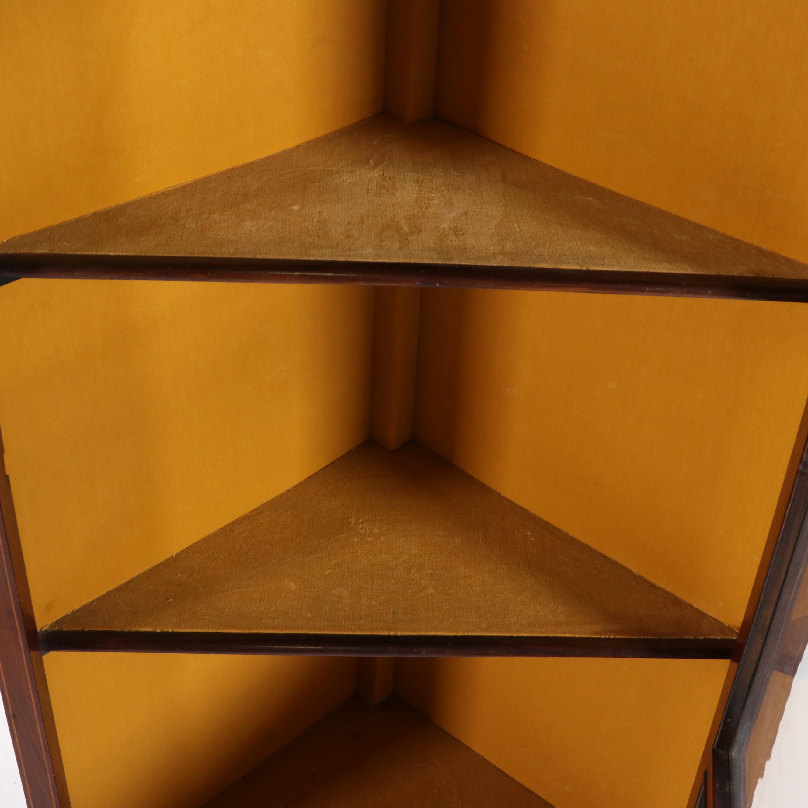 Regency Style Mahogany and Satinwood Corner Curio Cabinet, circa 1920s