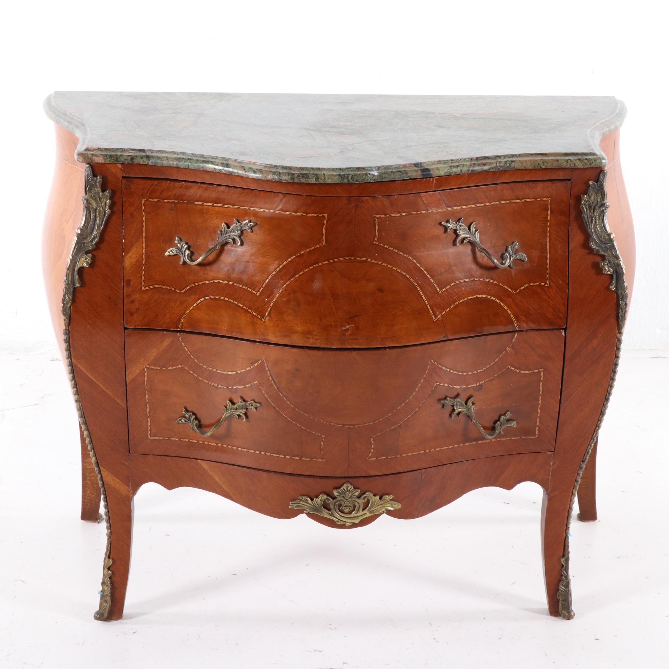 Louis XV Style Bombe Commode With Metal Mounts and Marble Top