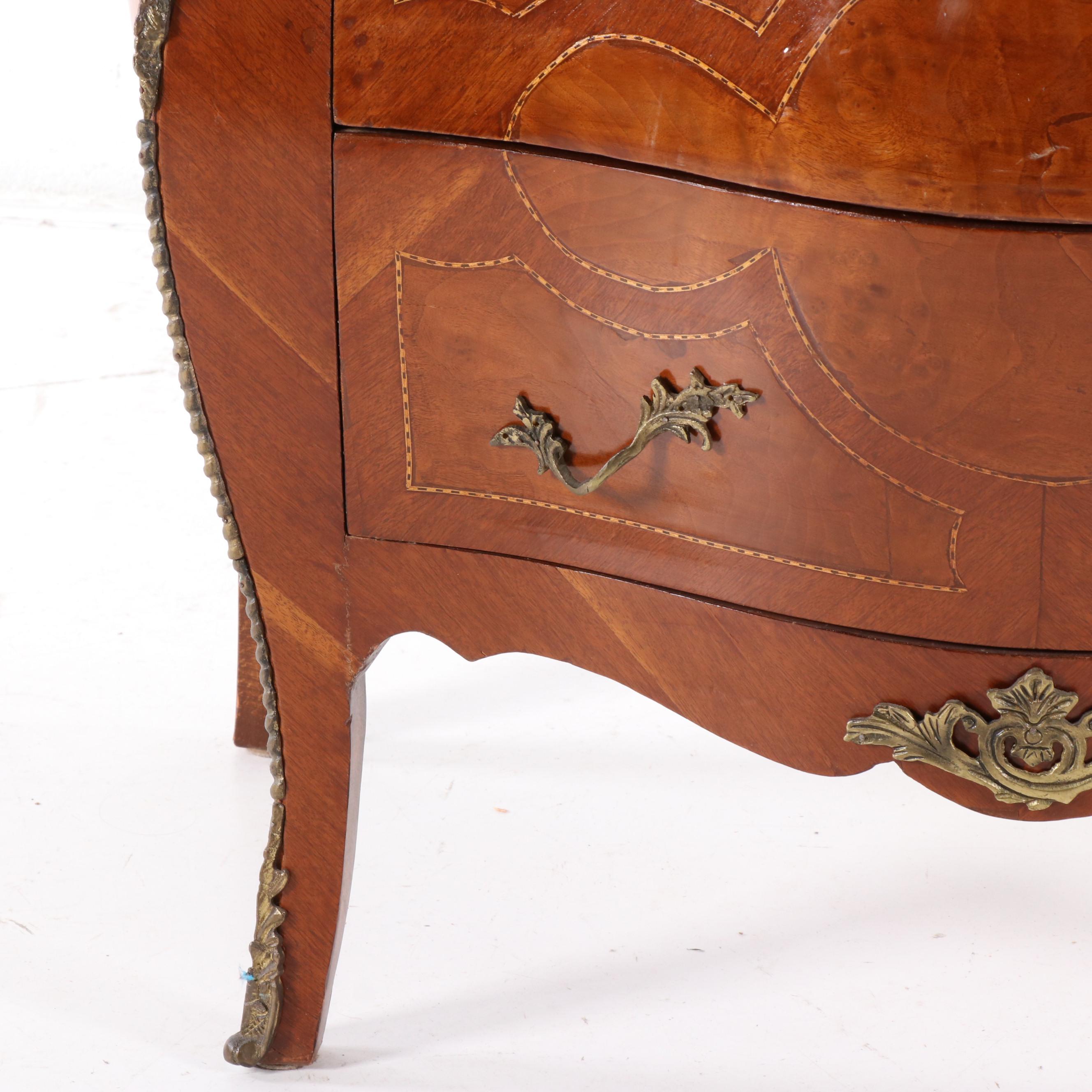 Louis XV Style Bombe Commode With Metal Mounts and Marble Top