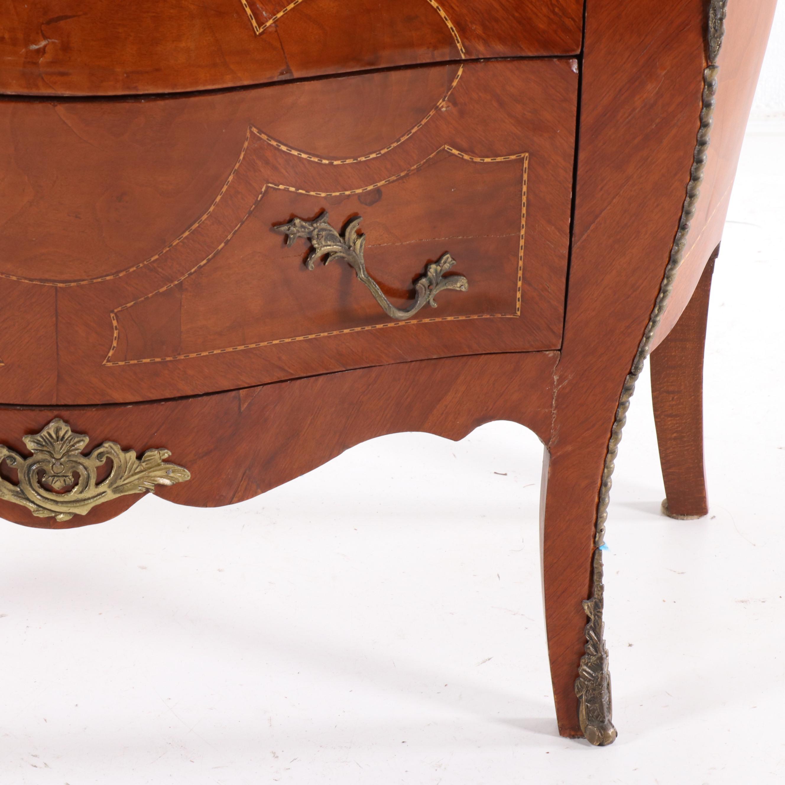 Louis XV Style Bombe Commode With Metal Mounts and Marble Top