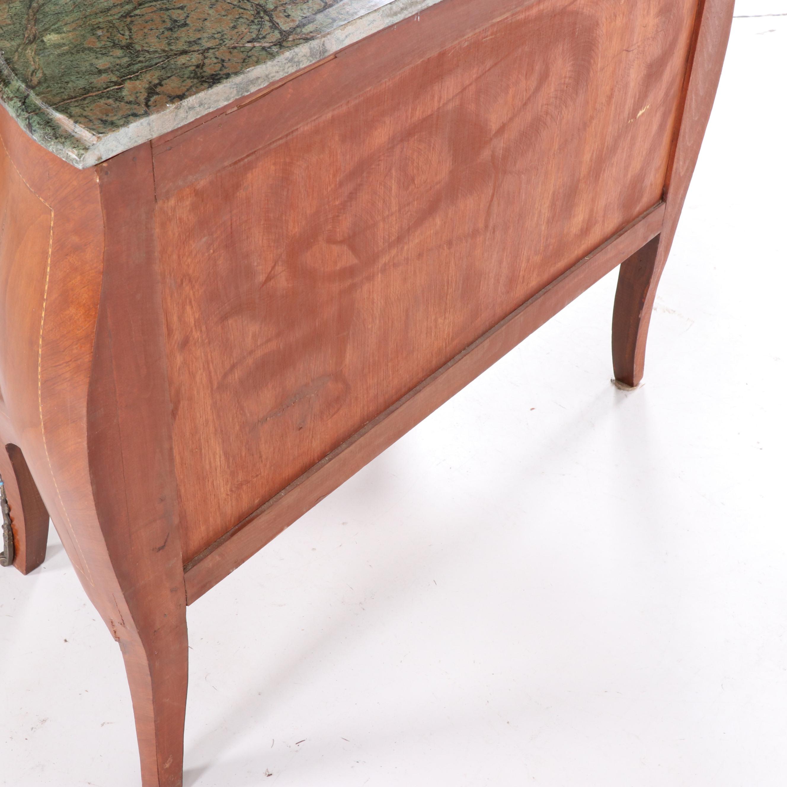 Louis XV Style Bombe Commode With Metal Mounts and Marble Top