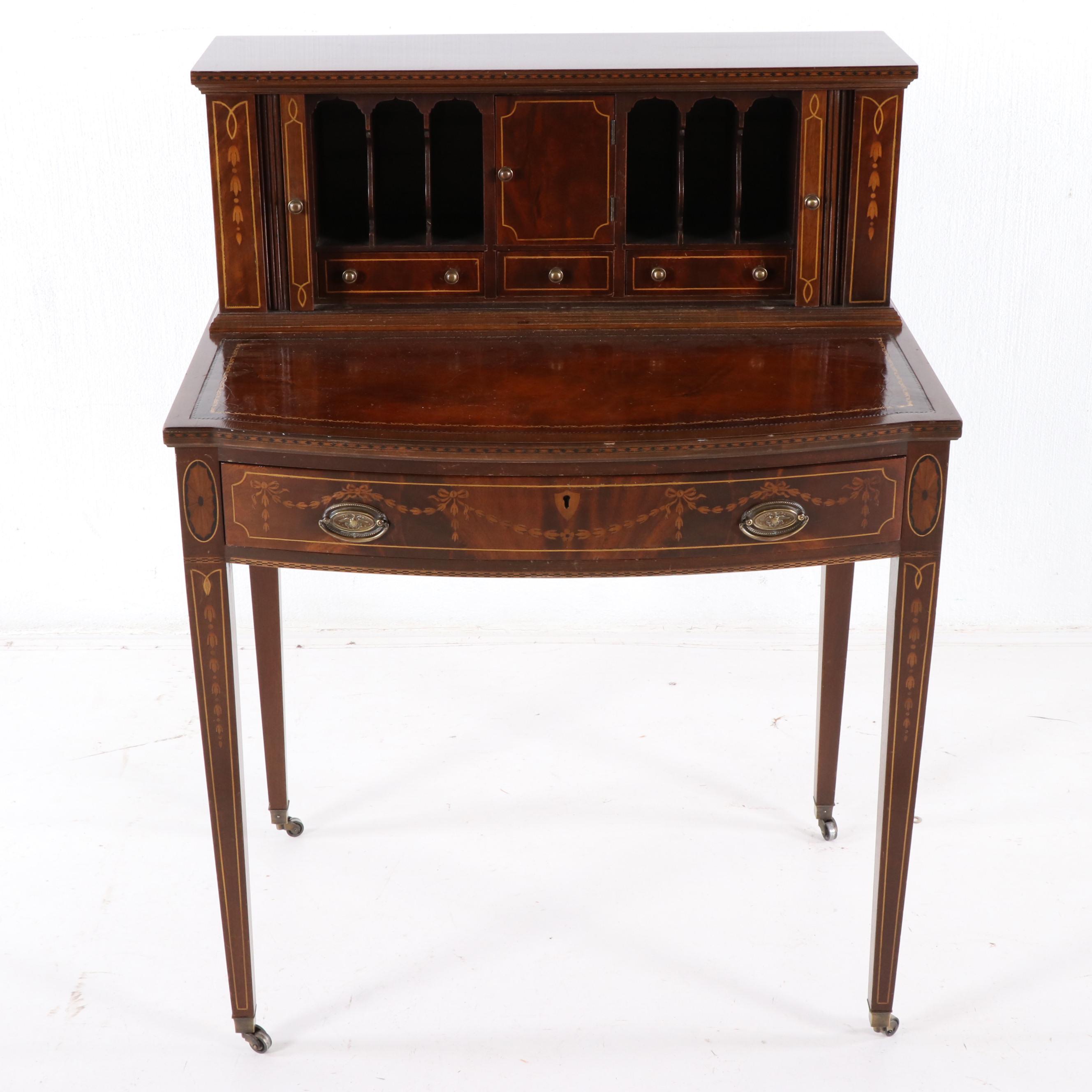 Regency Style Mahogany and Satinwood Ladies Desk with Tambour Doors, Vintage