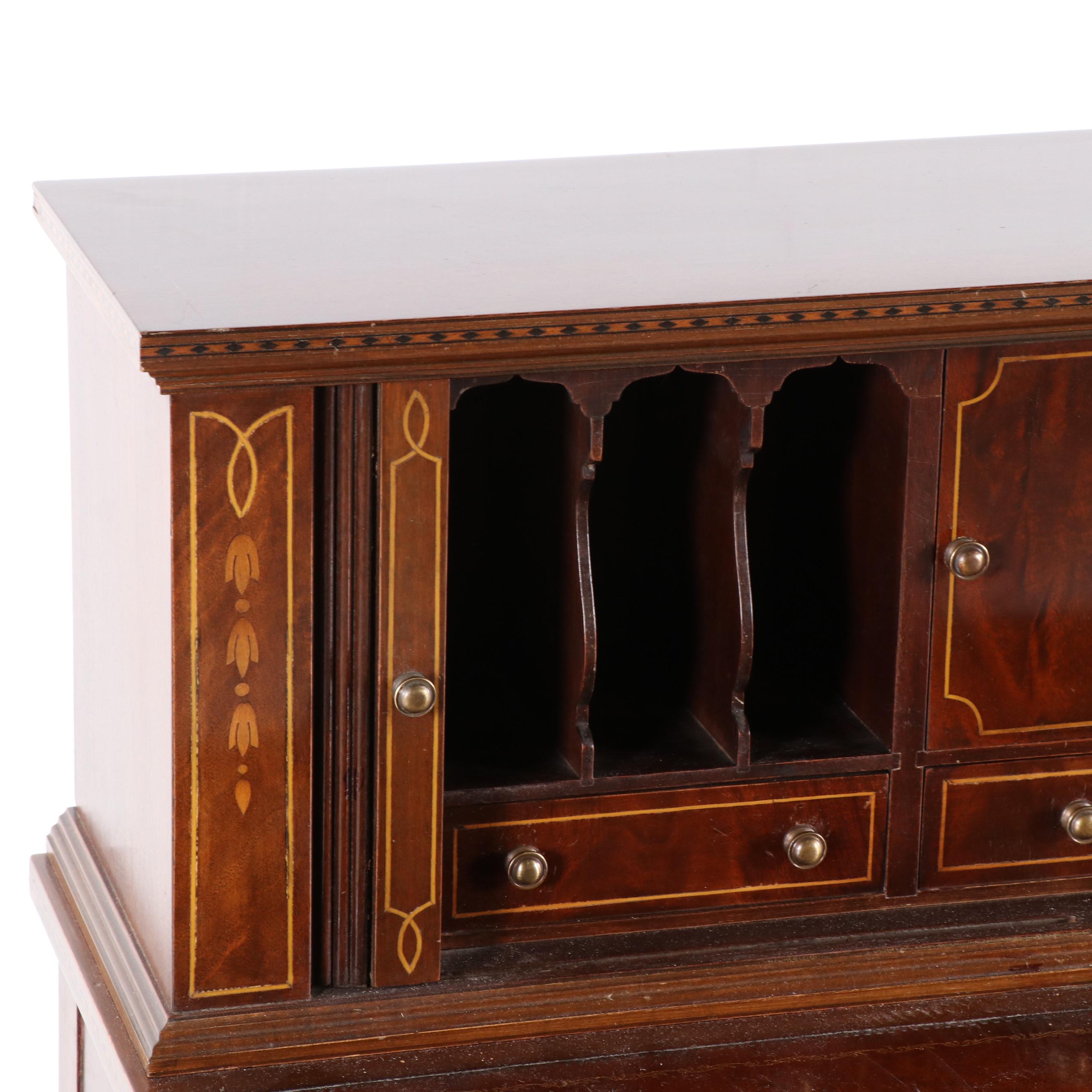 Regency Style Mahogany and Satinwood Ladies Desk with Tambour Doors, Vintage