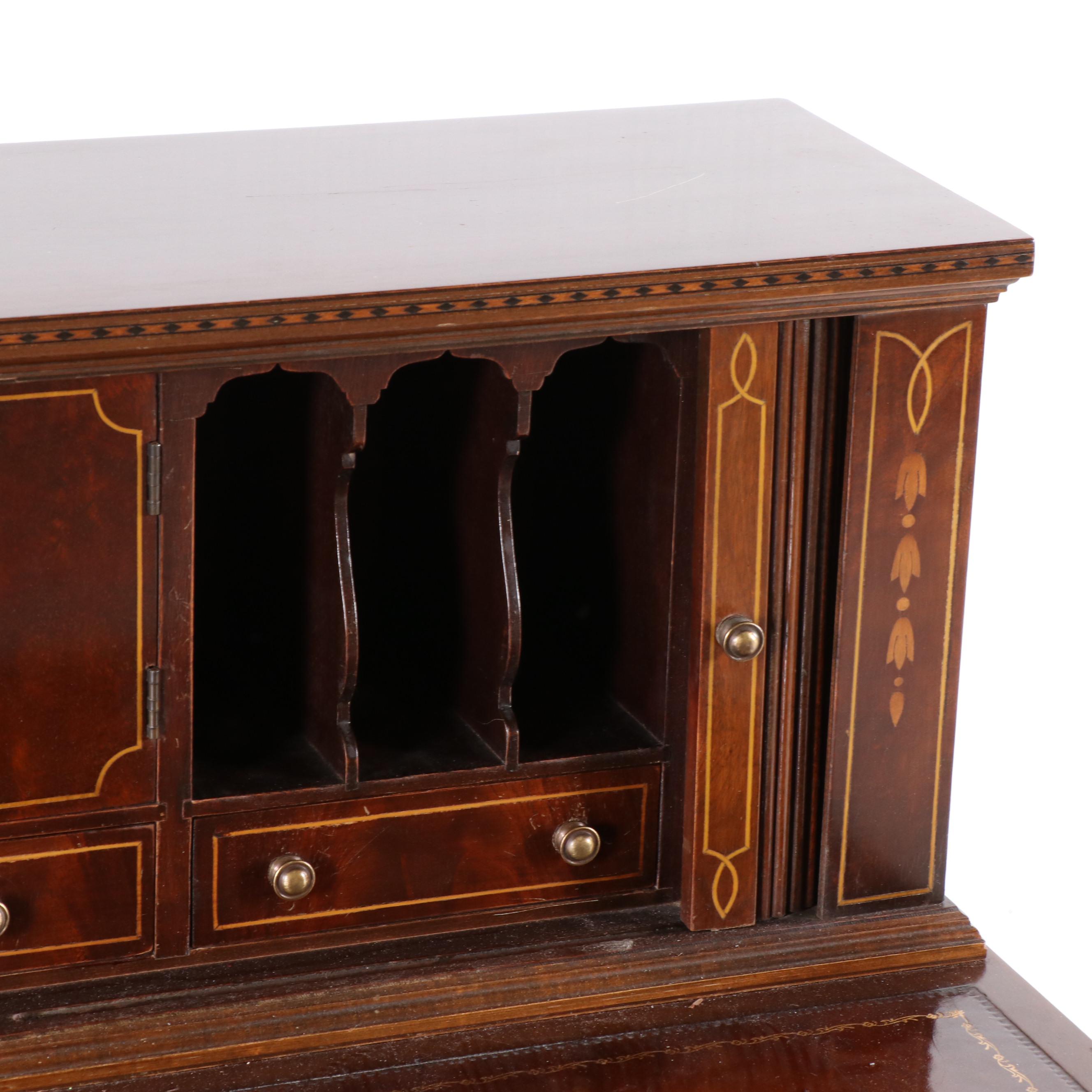 Regency Style Mahogany and Satinwood Ladies Desk with Tambour Doors, Vintage