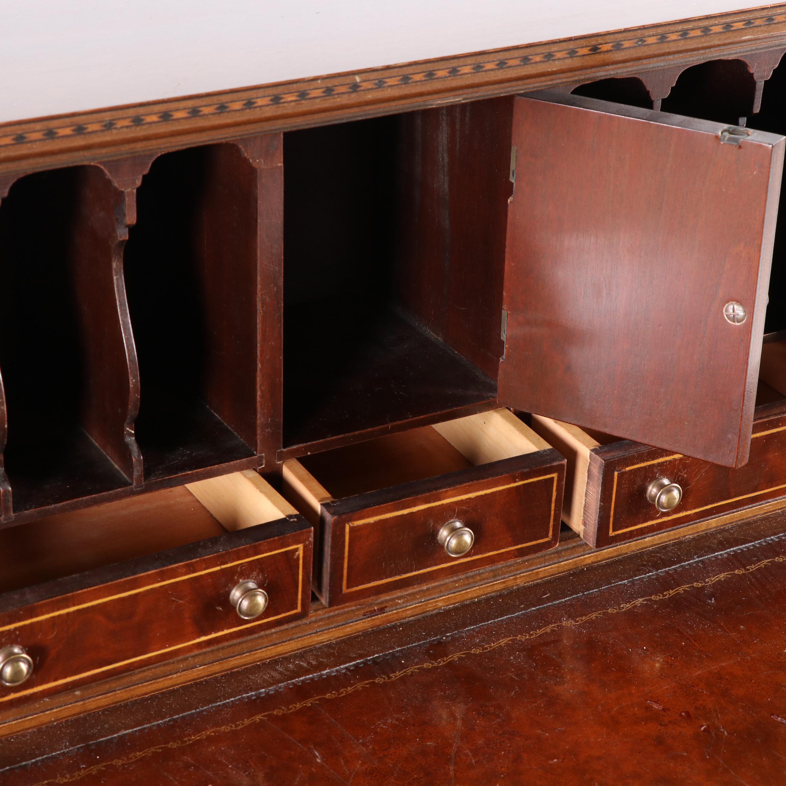 Regency Style Mahogany and Satinwood Ladies Desk with Tambour Doors, Vintage