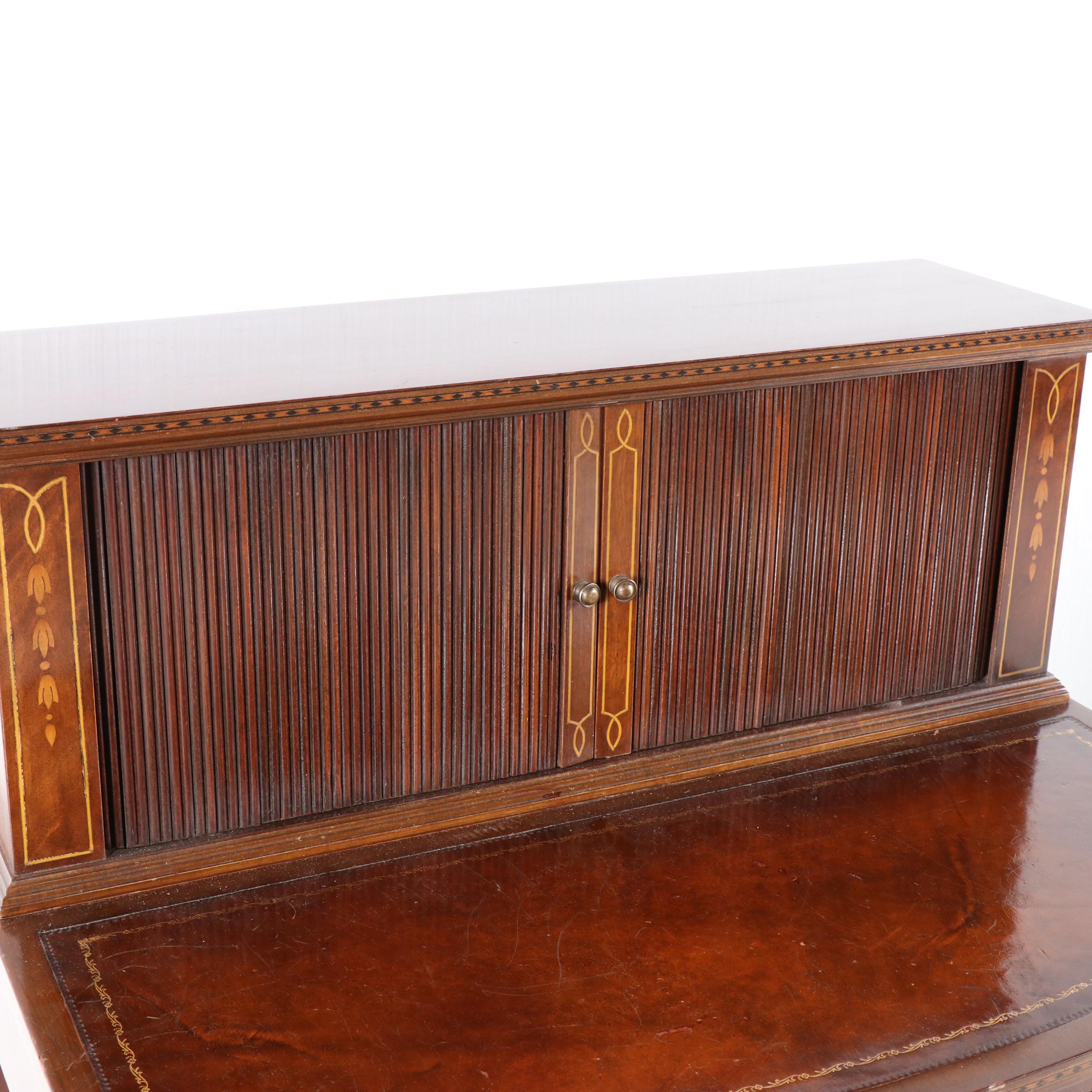 Regency Style Mahogany and Satinwood Ladies Desk with Tambour Doors, Vintage