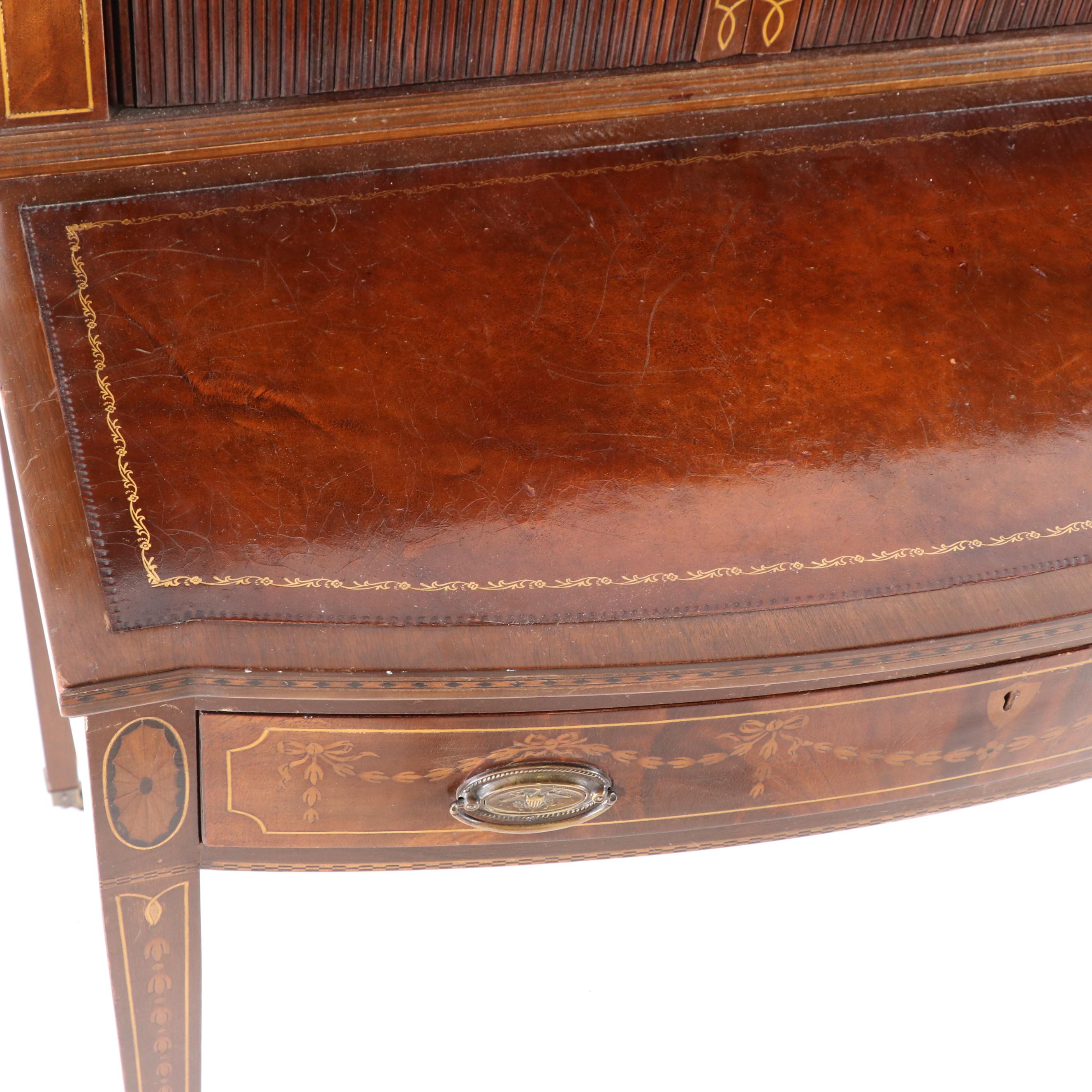 Regency Style Mahogany and Satinwood Ladies Desk with Tambour Doors, Vintage