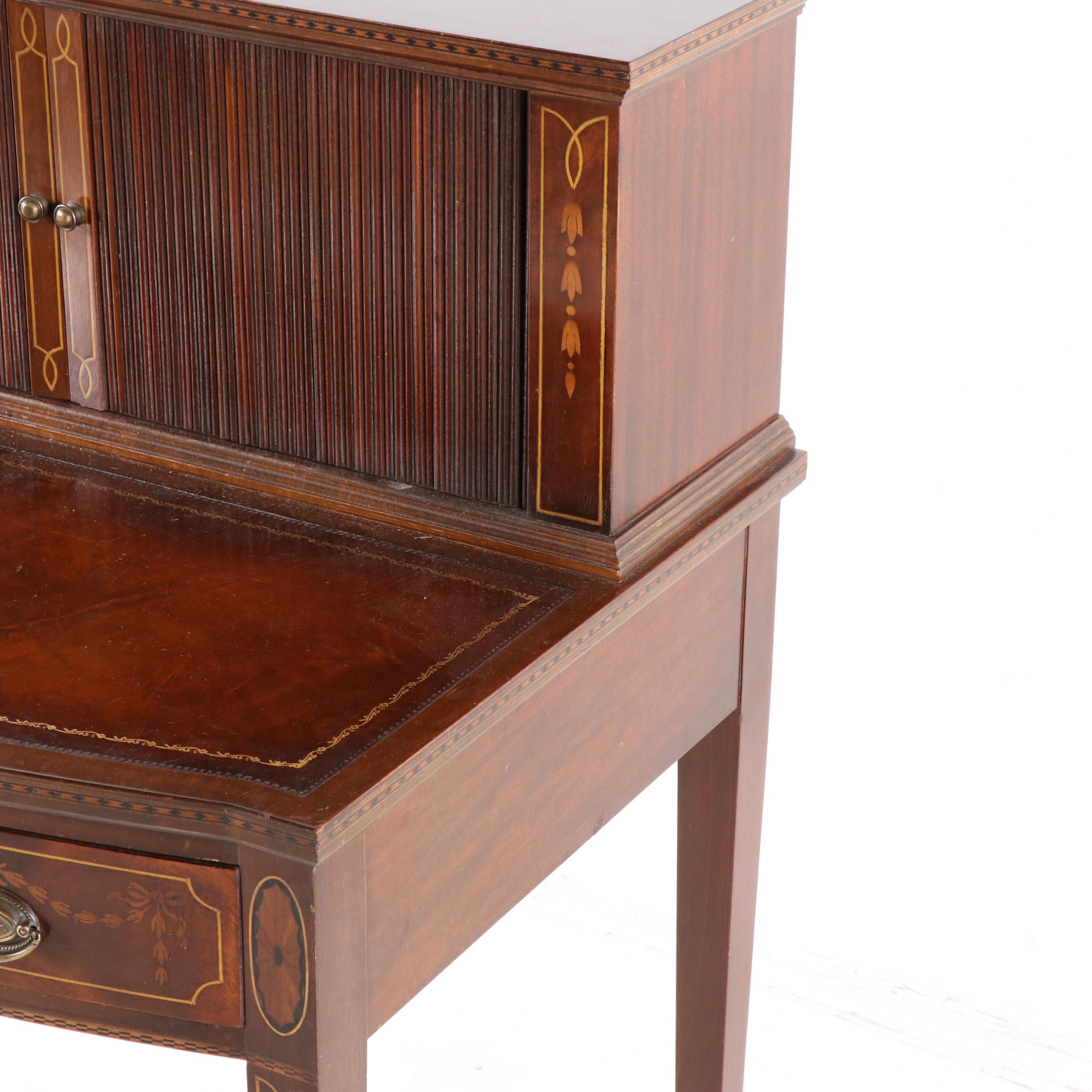 Regency Style Mahogany and Satinwood Ladies Desk with Tambour Doors, Vintage