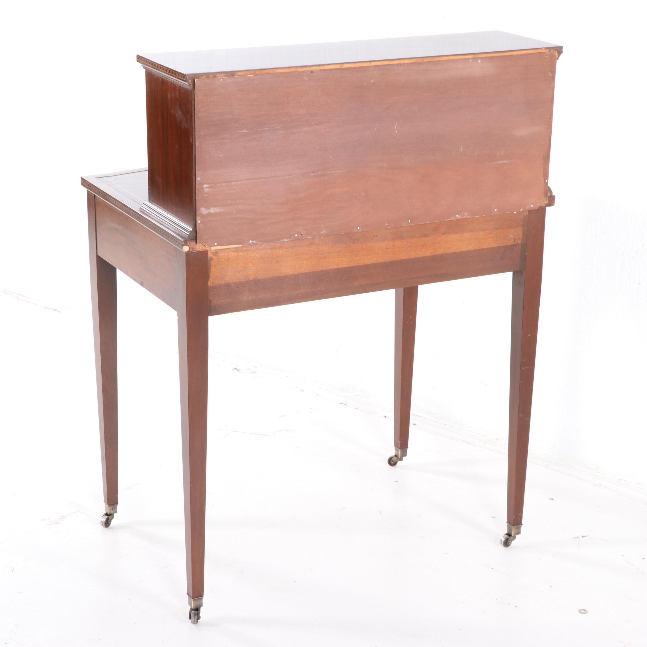 Regency Style Mahogany and Satinwood Ladies Desk with Tambour Doors, Vintage
