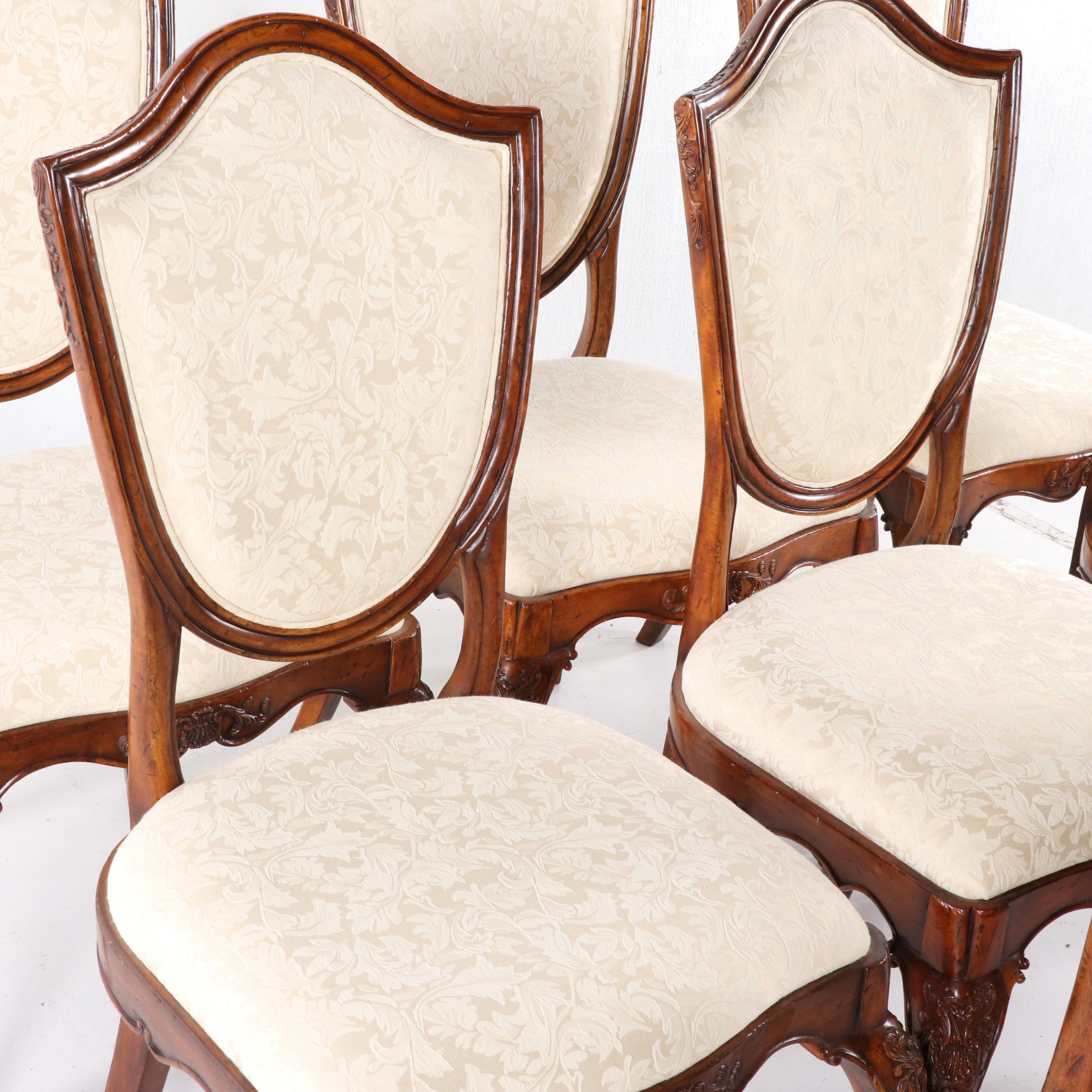 Eight Contemporary Shield Back Upholstered Dining Chairs