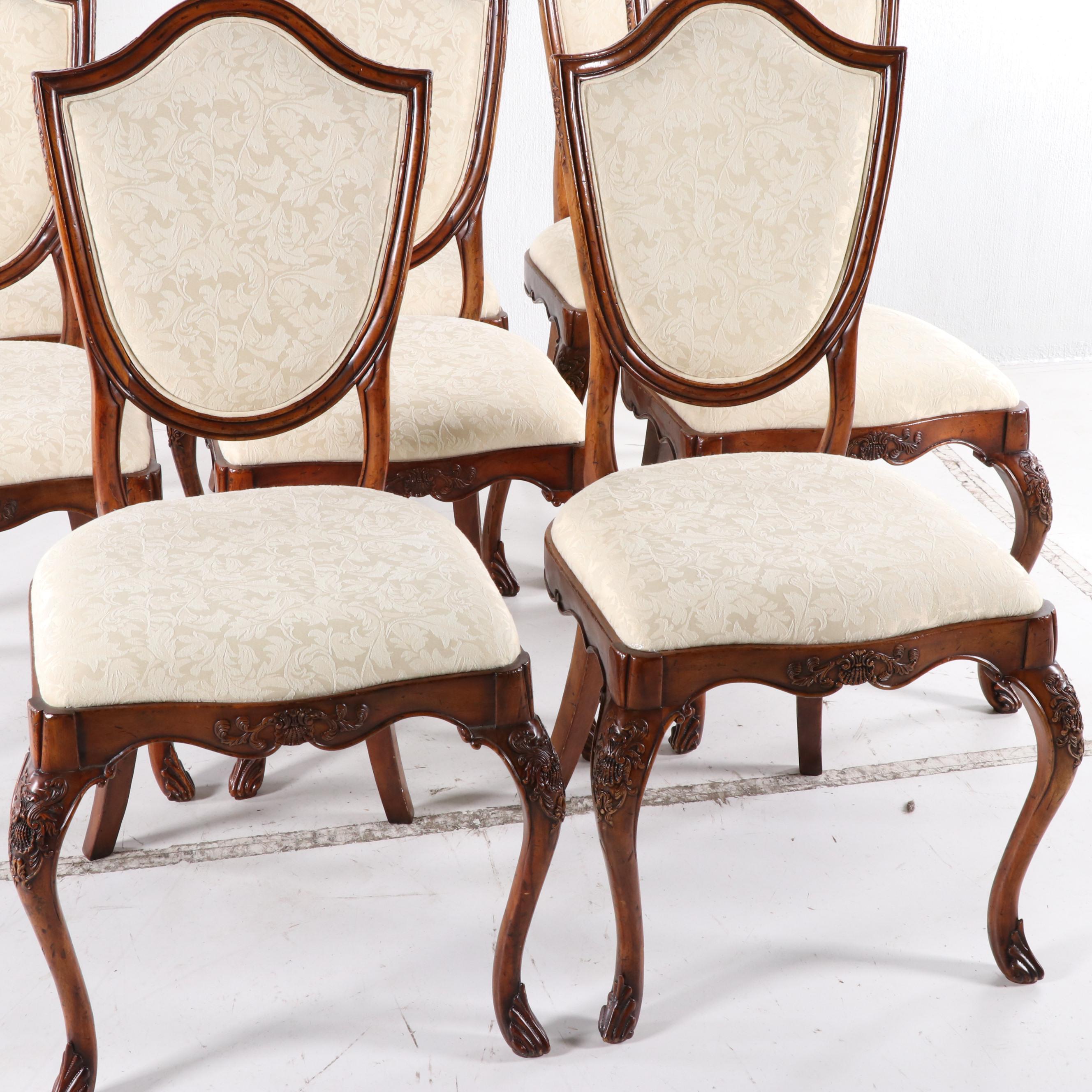 Eight Contemporary Shield Back Upholstered Dining Chairs