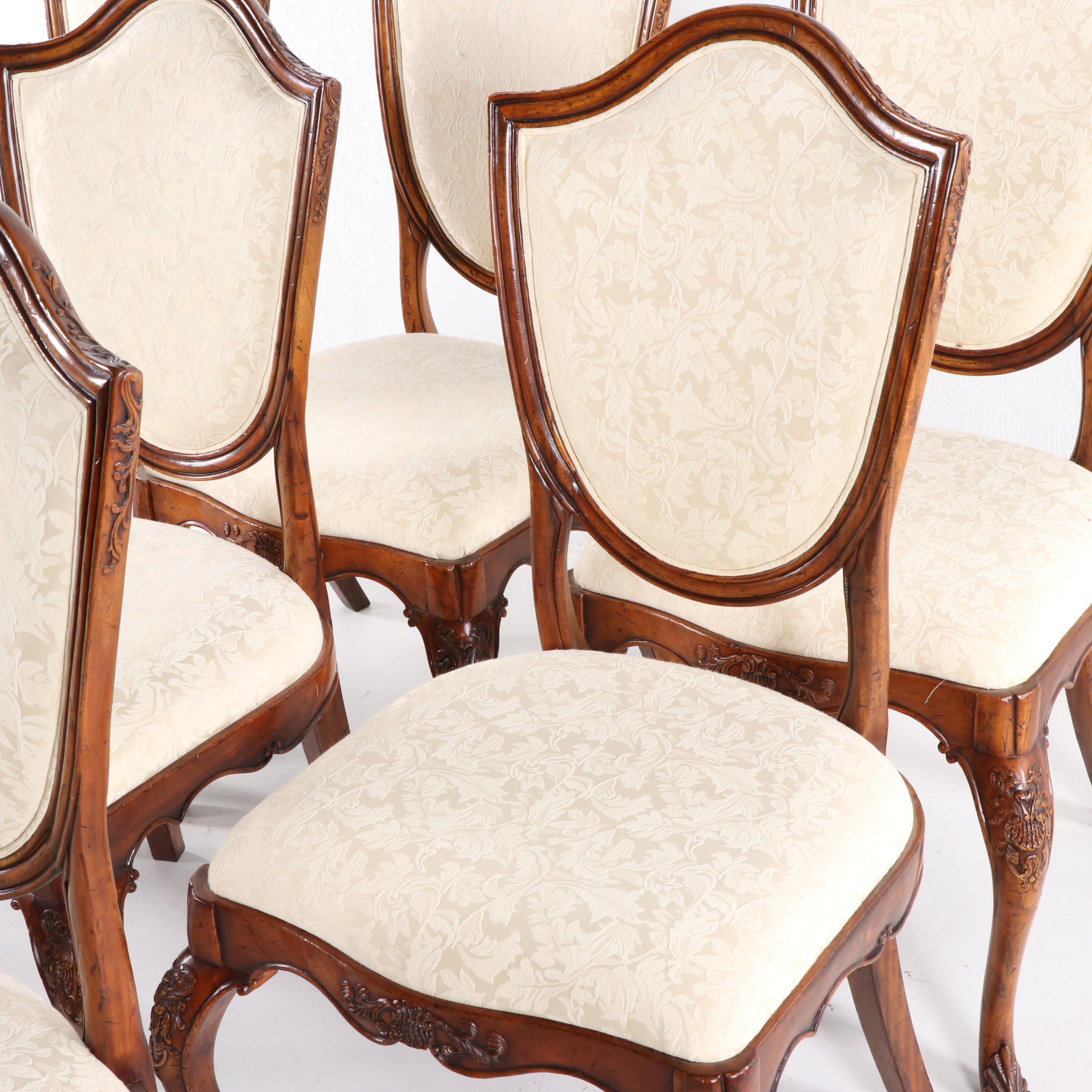 Eight Contemporary Shield Back Upholstered Dining Chairs
