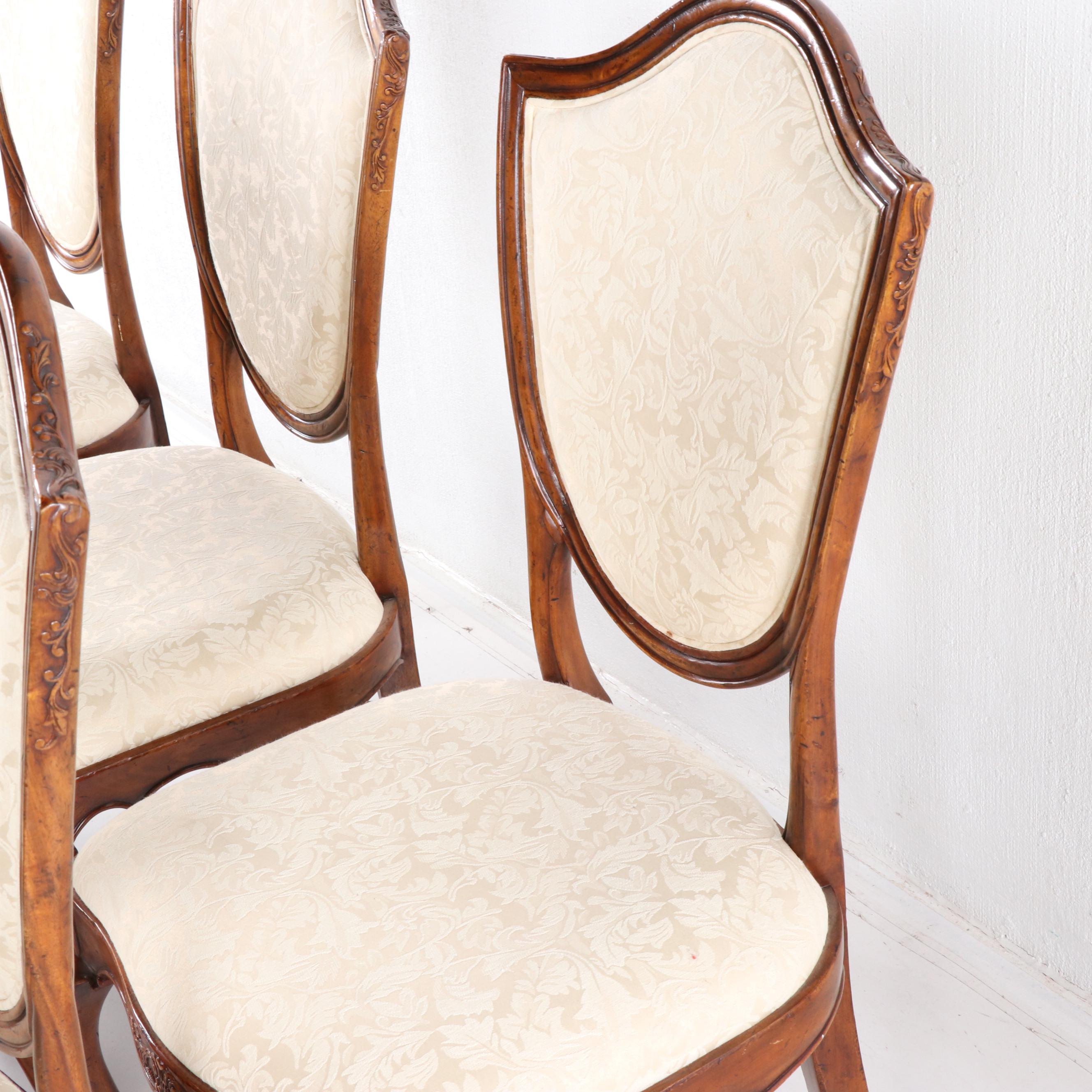 Eight Contemporary Shield Back Upholstered Dining Chairs