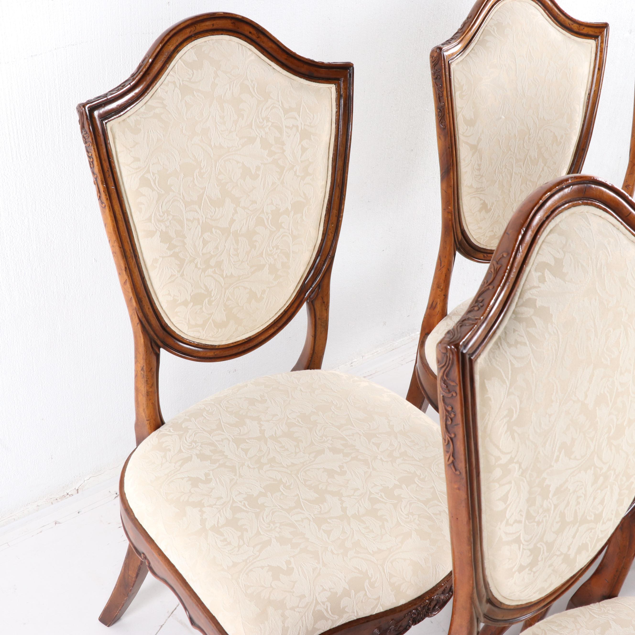 Eight Contemporary Shield Back Upholstered Dining Chairs