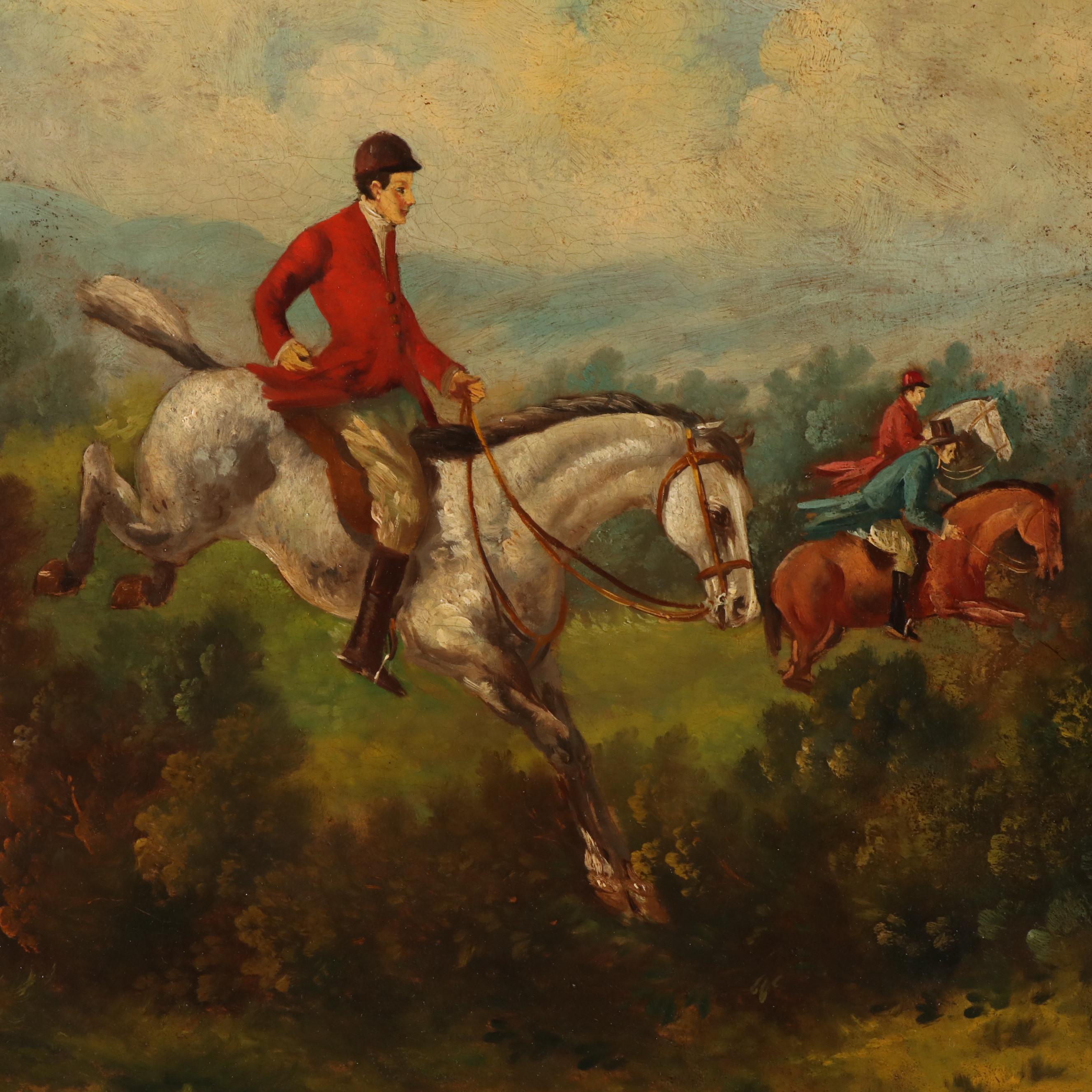 Hand-Painted English Hunt Scene Room Divider, Early - Mid 20th Century