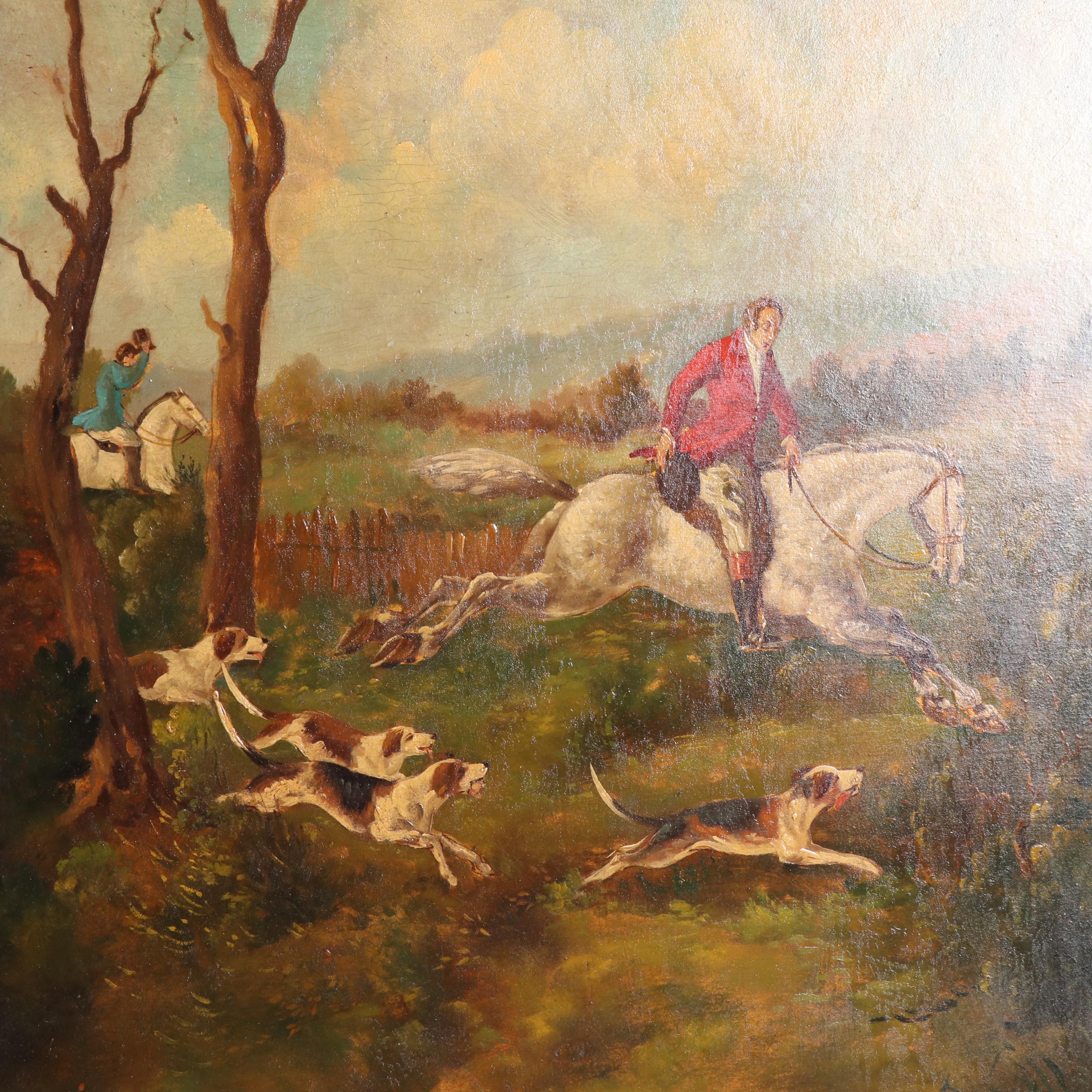 Hand-Painted English Hunt Scene Room Divider, Early - Mid 20th Century