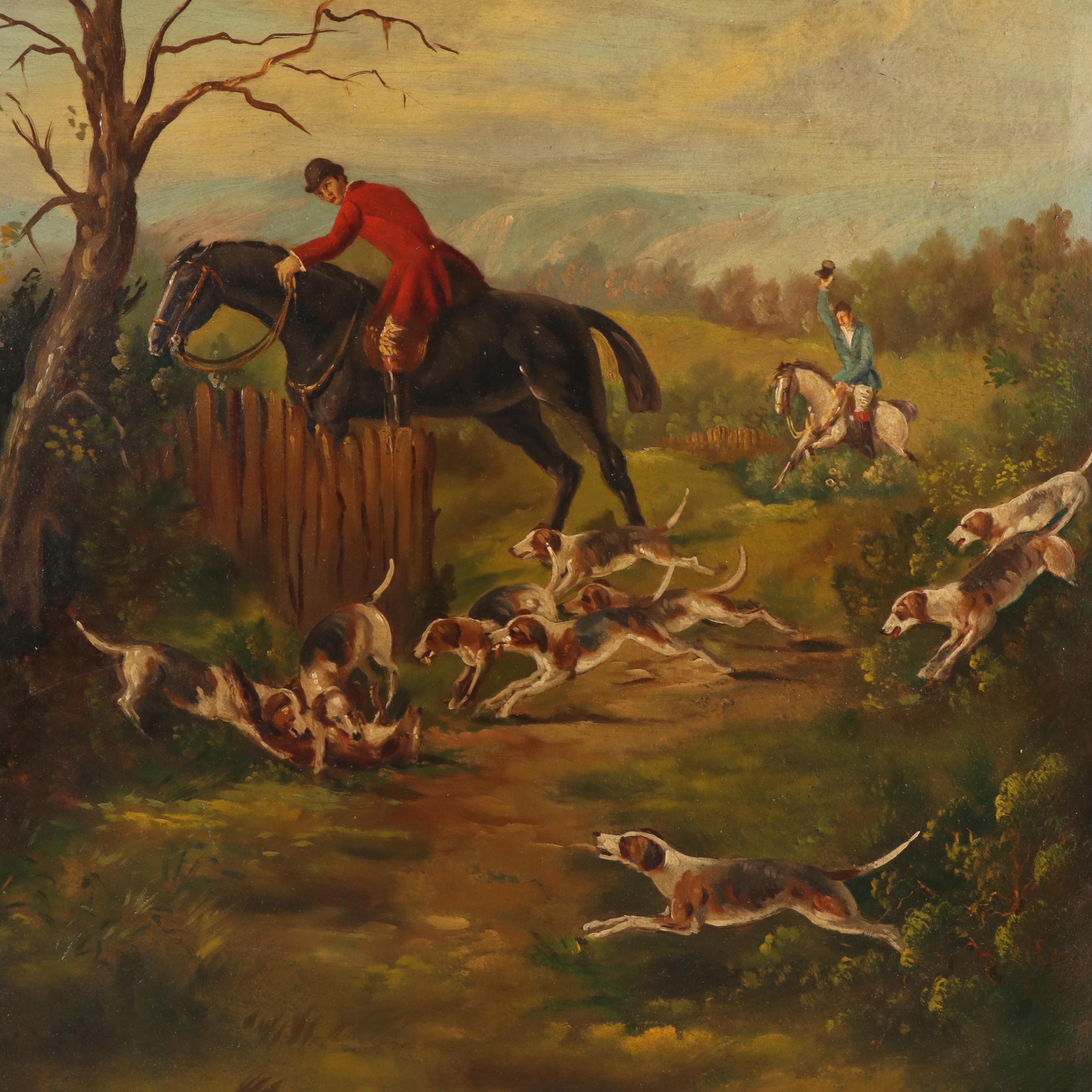 Hand-Painted English Hunt Scene Room Divider, Early - Mid 20th Century