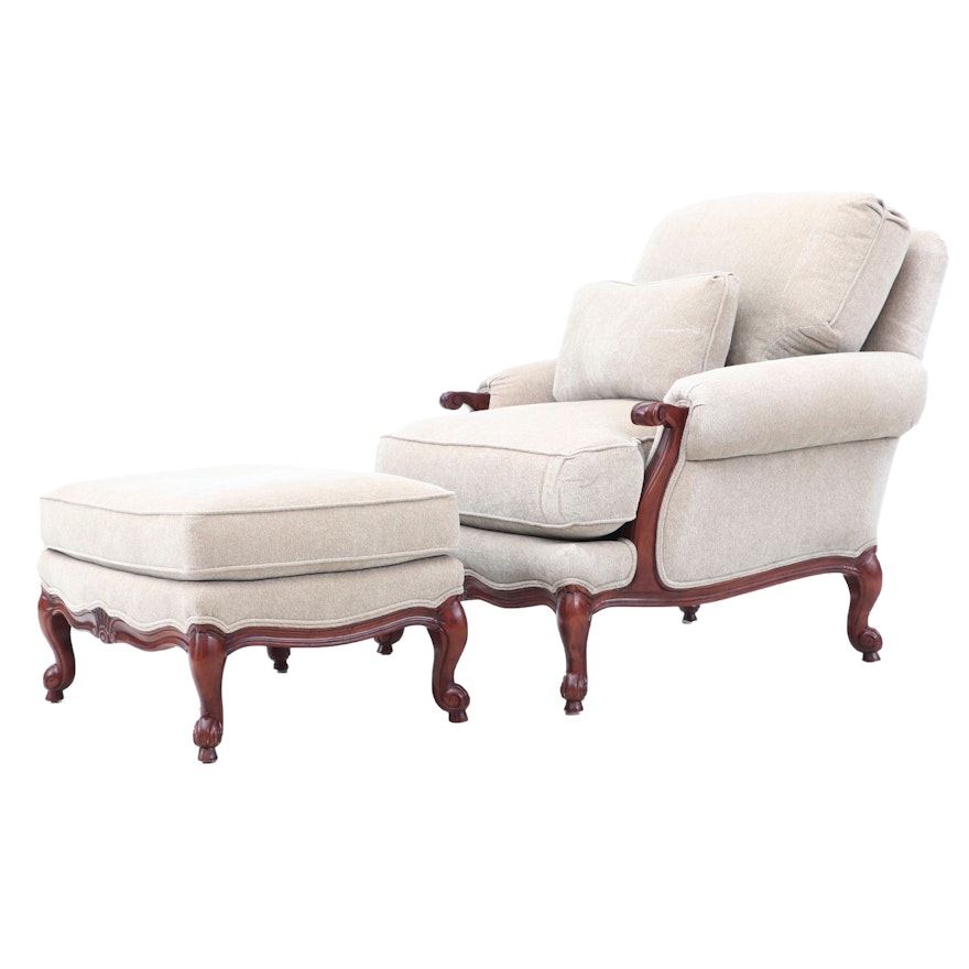 Thomasville Upholstered Arm Chair with Ottoman