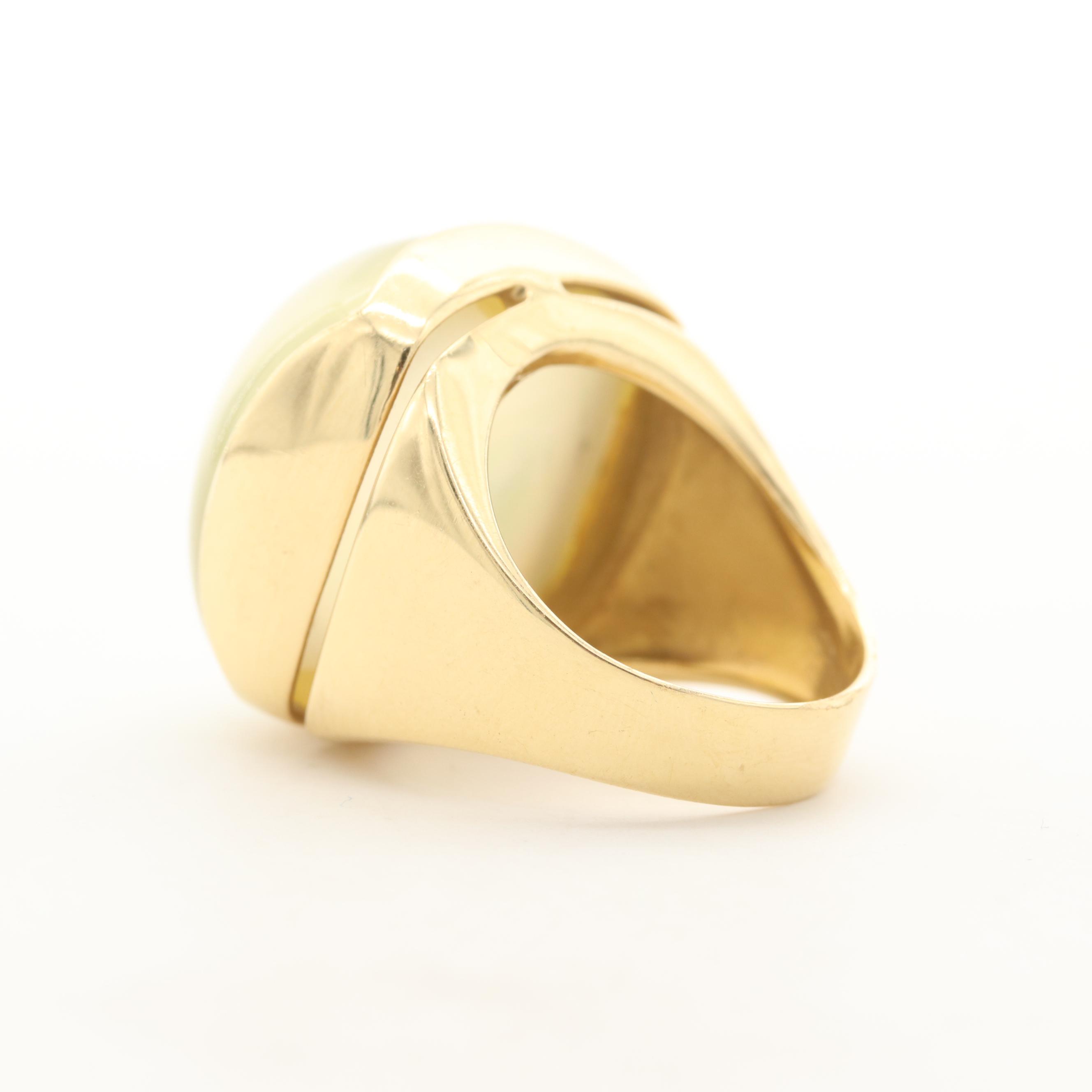 Evanueva 18K Yellow Gold Quartz and Mother of Pearl Doublet Dome Ring