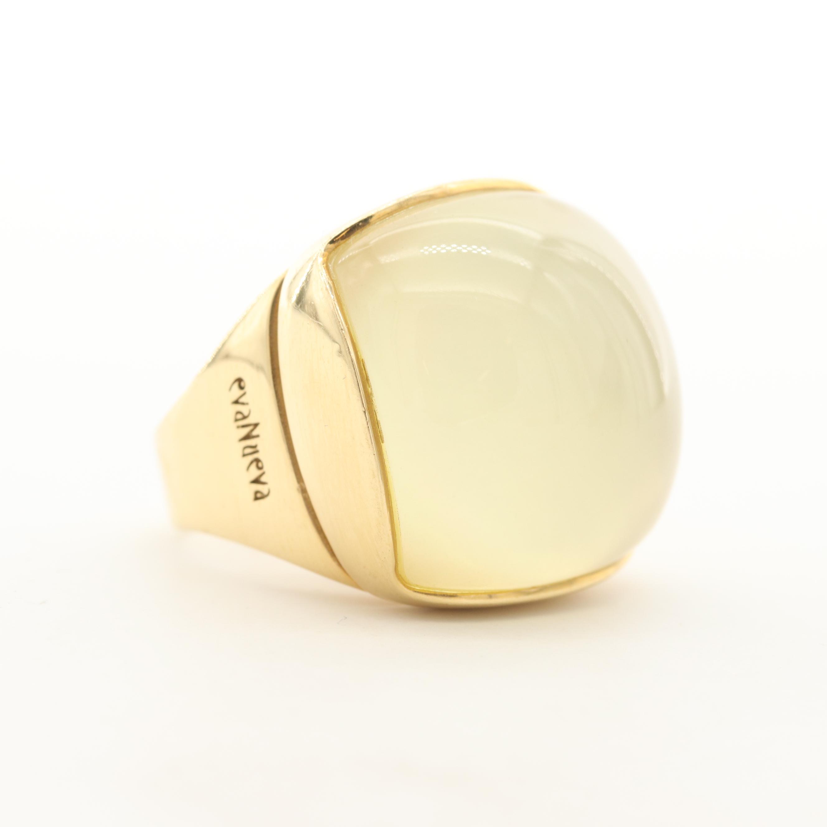 Evanueva 18K Yellow Gold Quartz and Mother of Pearl Doublet Dome Ring