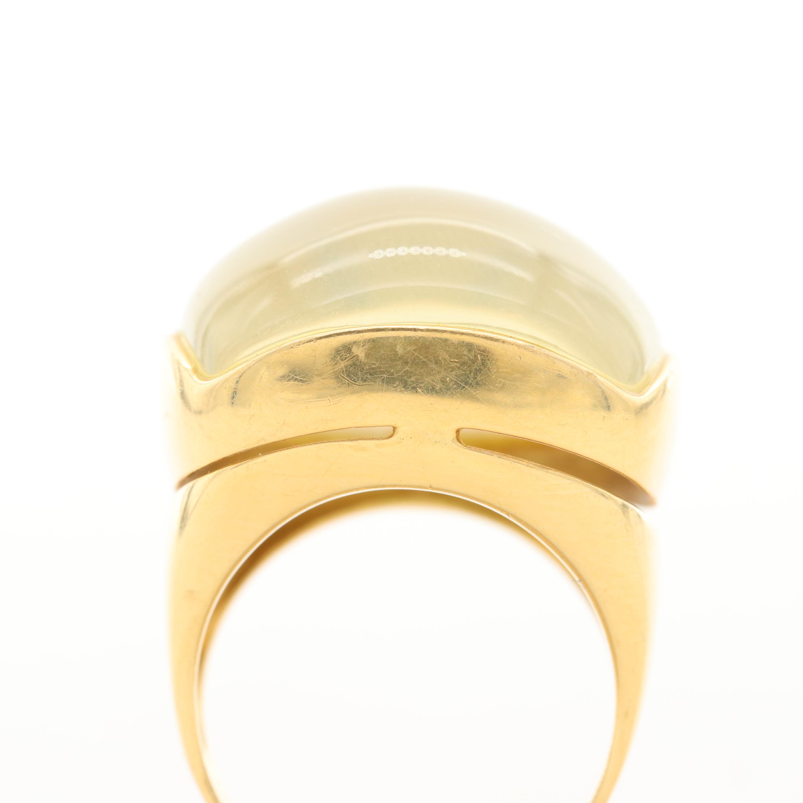 Evanueva 18K Yellow Gold Quartz and Mother of Pearl Doublet Dome Ring