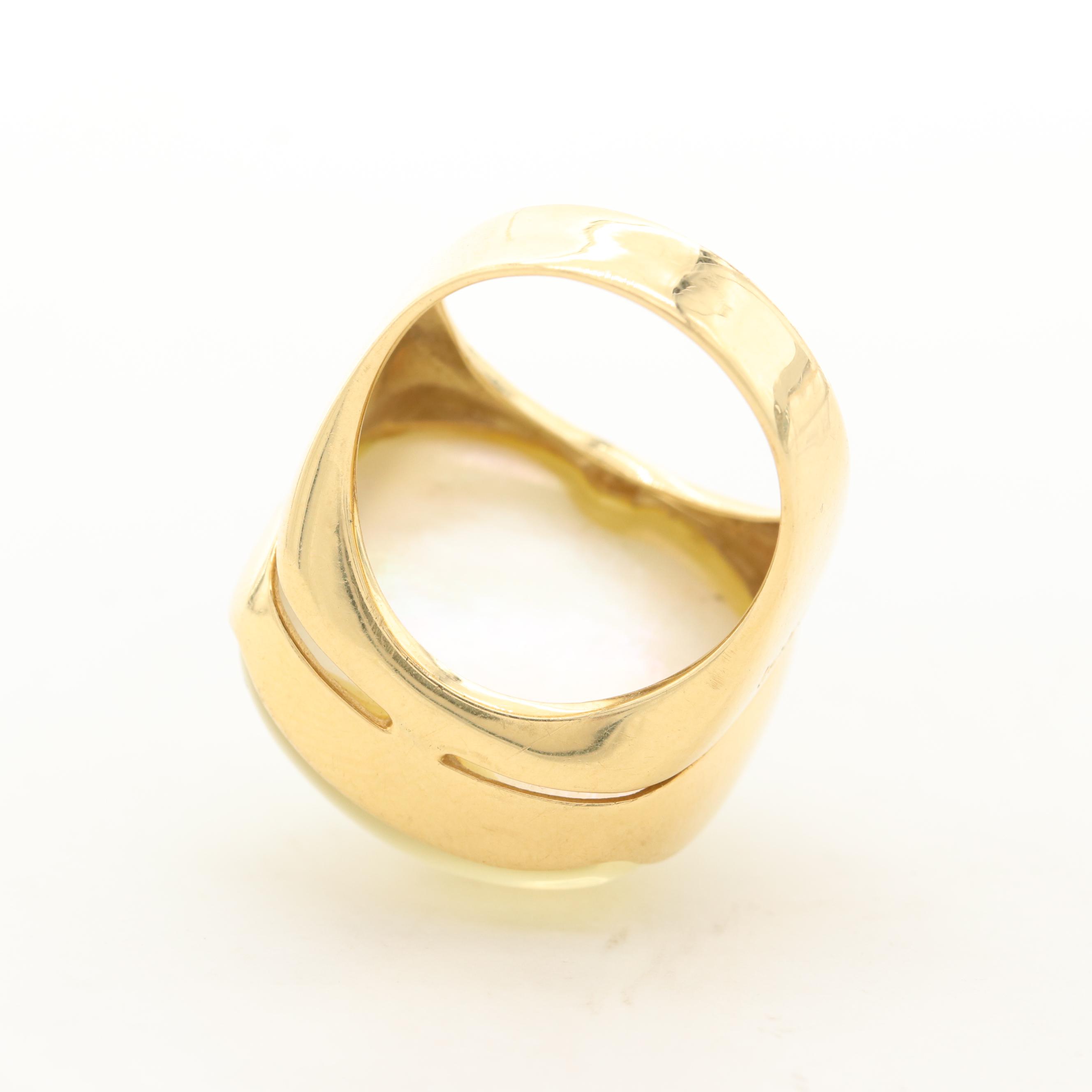 Evanueva 18K Yellow Gold Quartz and Mother of Pearl Doublet Dome Ring