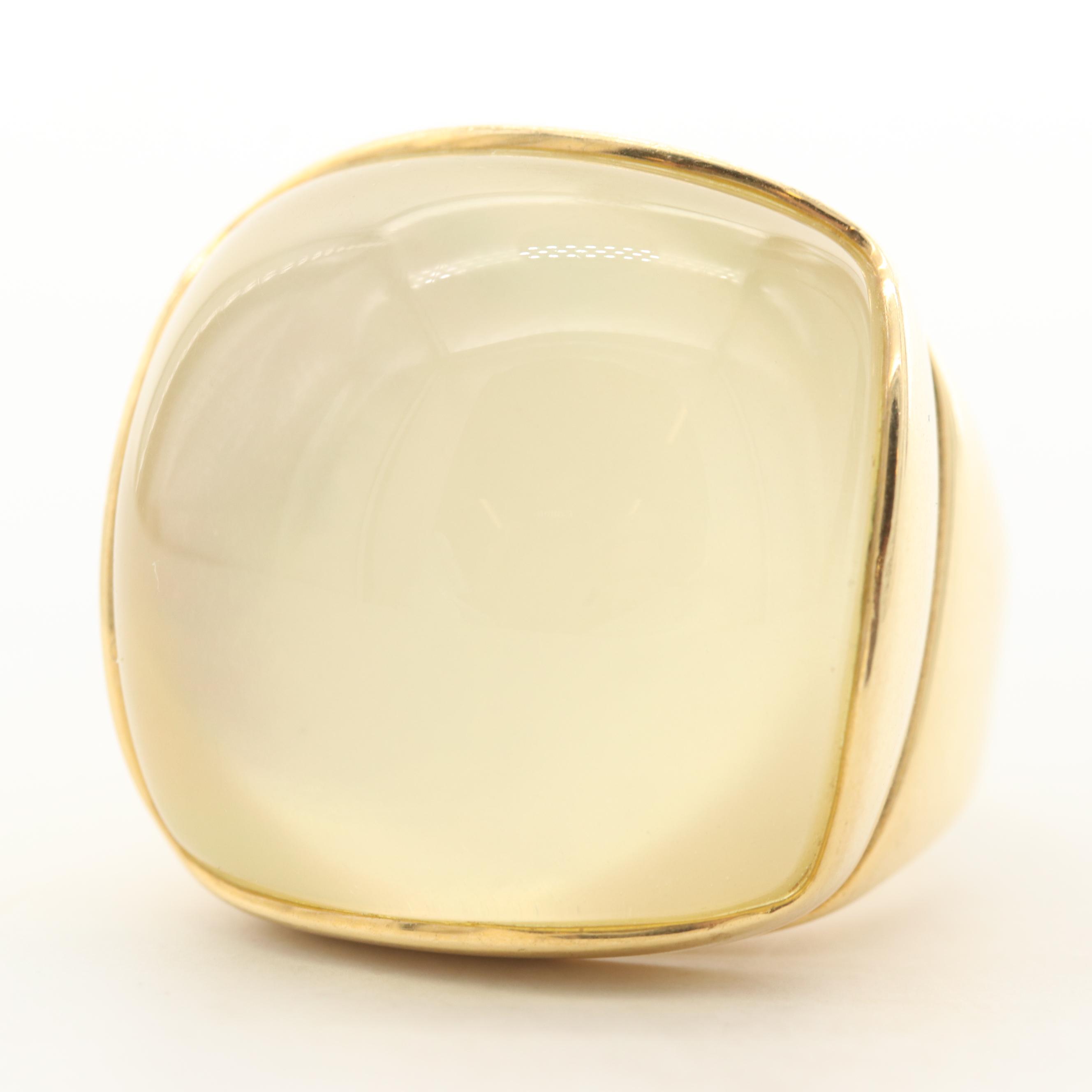 Evanueva 18K Yellow Gold Quartz and Mother of Pearl Doublet Dome Ring