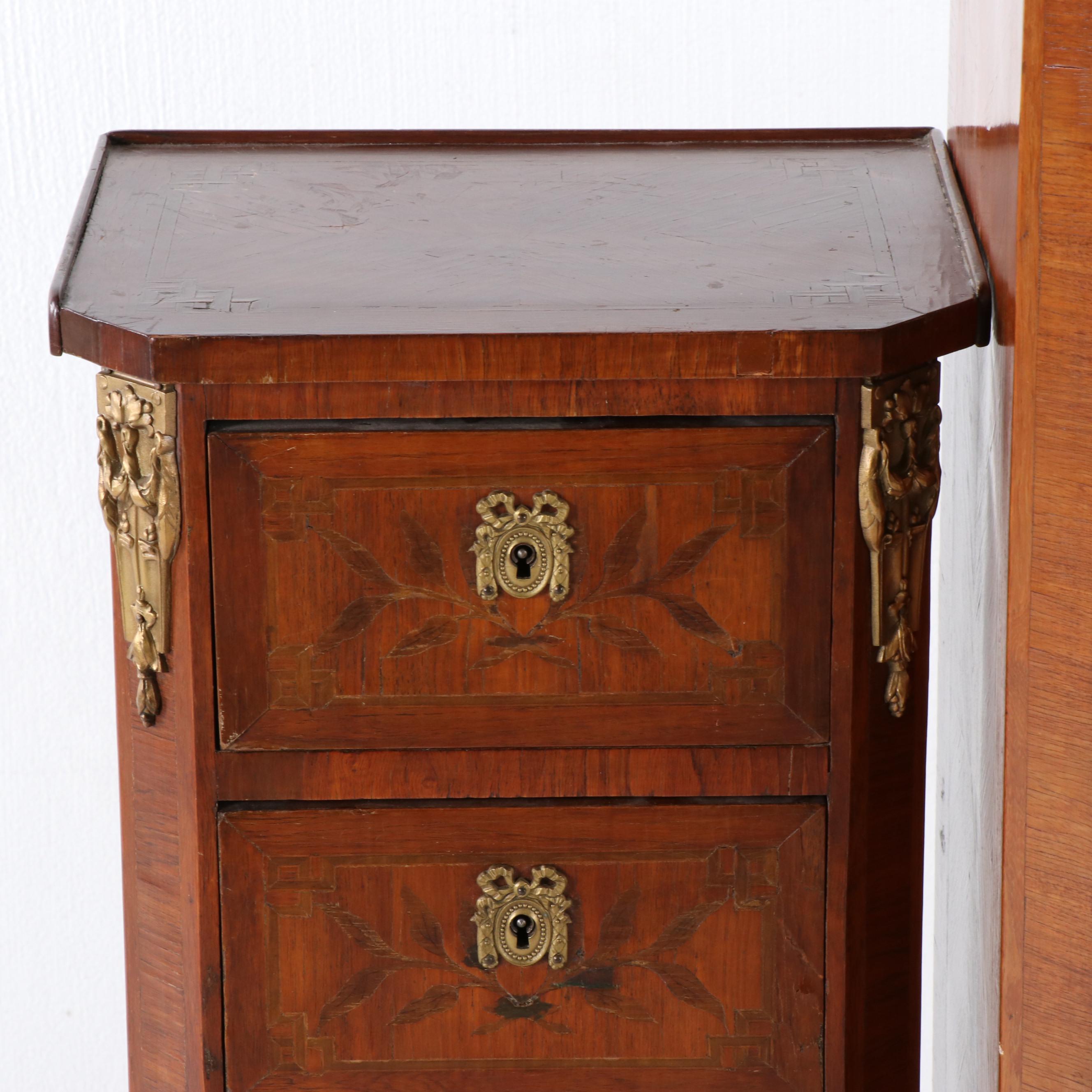 Italian Burled Walnut Veneer Dresser With Metal Mounts, Mid-20th Century