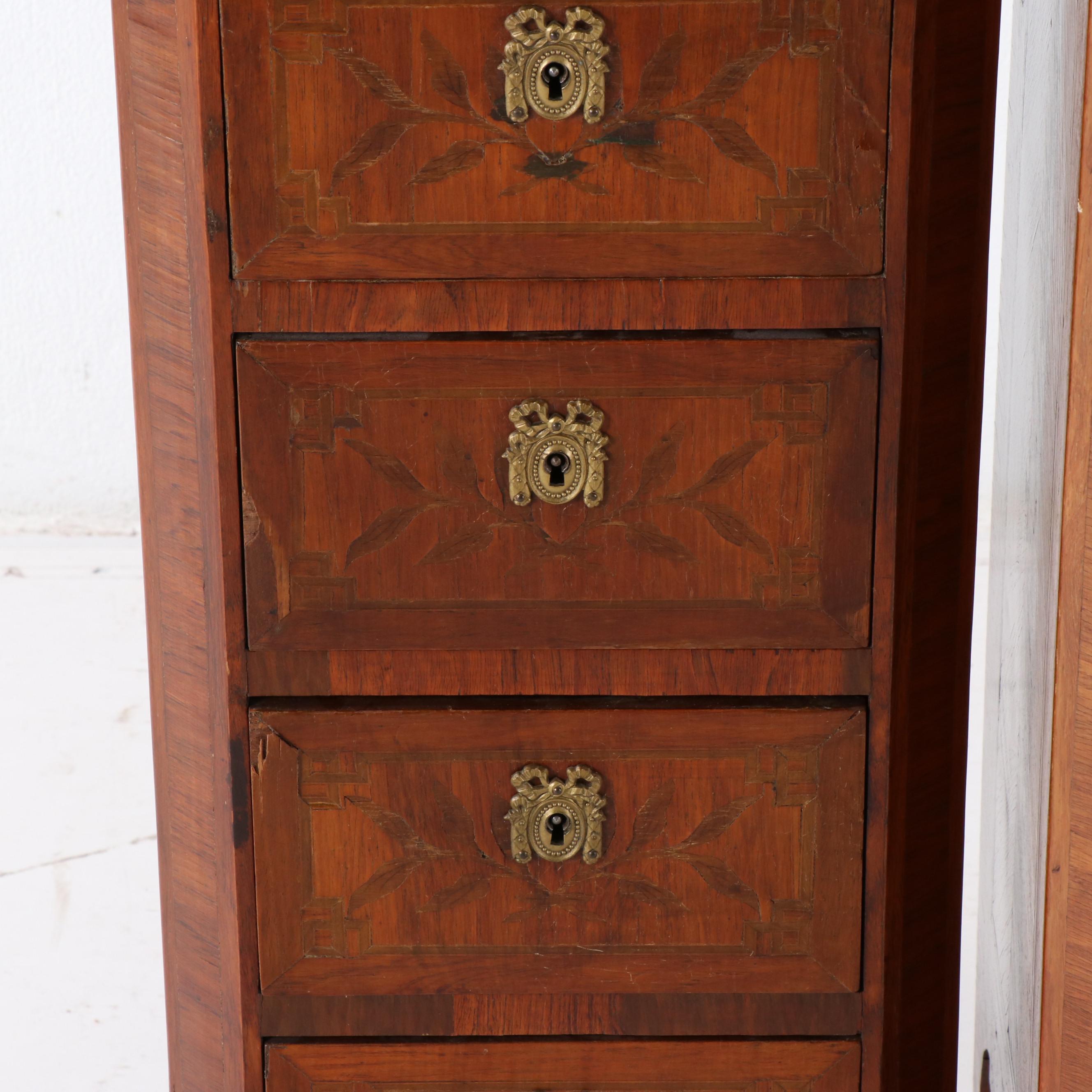 Italian Burled Walnut Veneer Dresser With Metal Mounts, Mid-20th Century