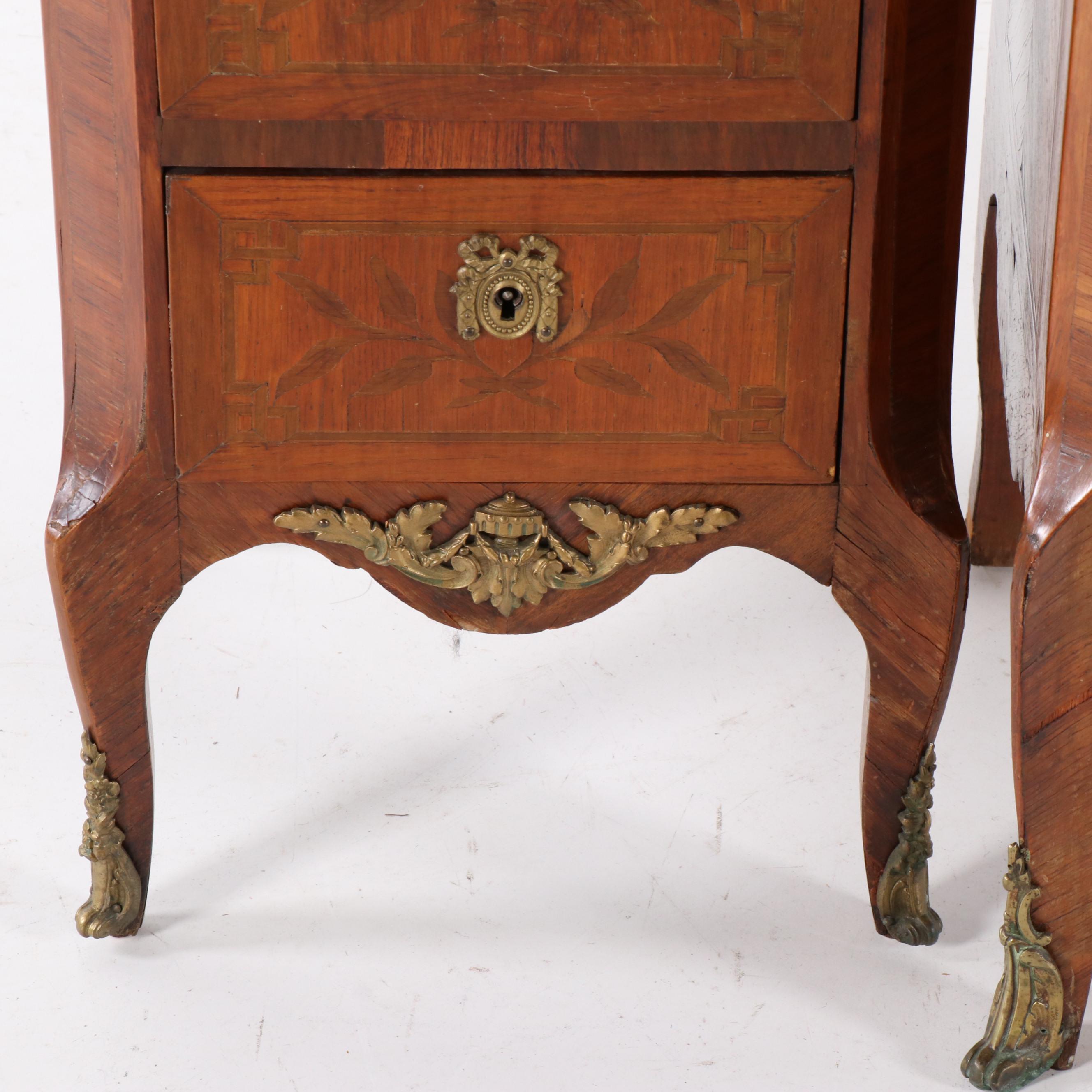 Italian Burled Walnut Veneer Dresser With Metal Mounts, Mid-20th Century