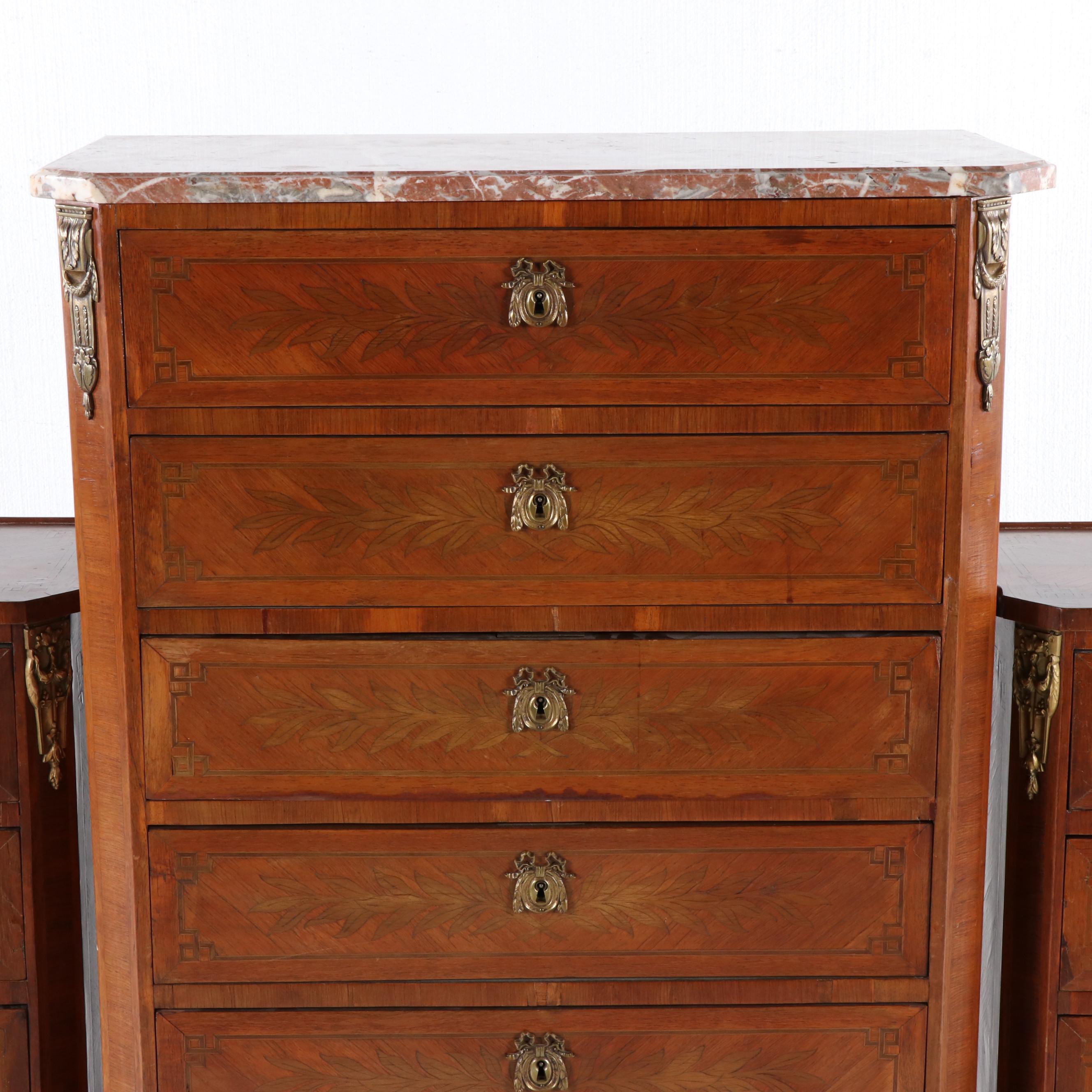 Italian Burled Walnut Veneer Dresser With Metal Mounts, Mid-20th Century