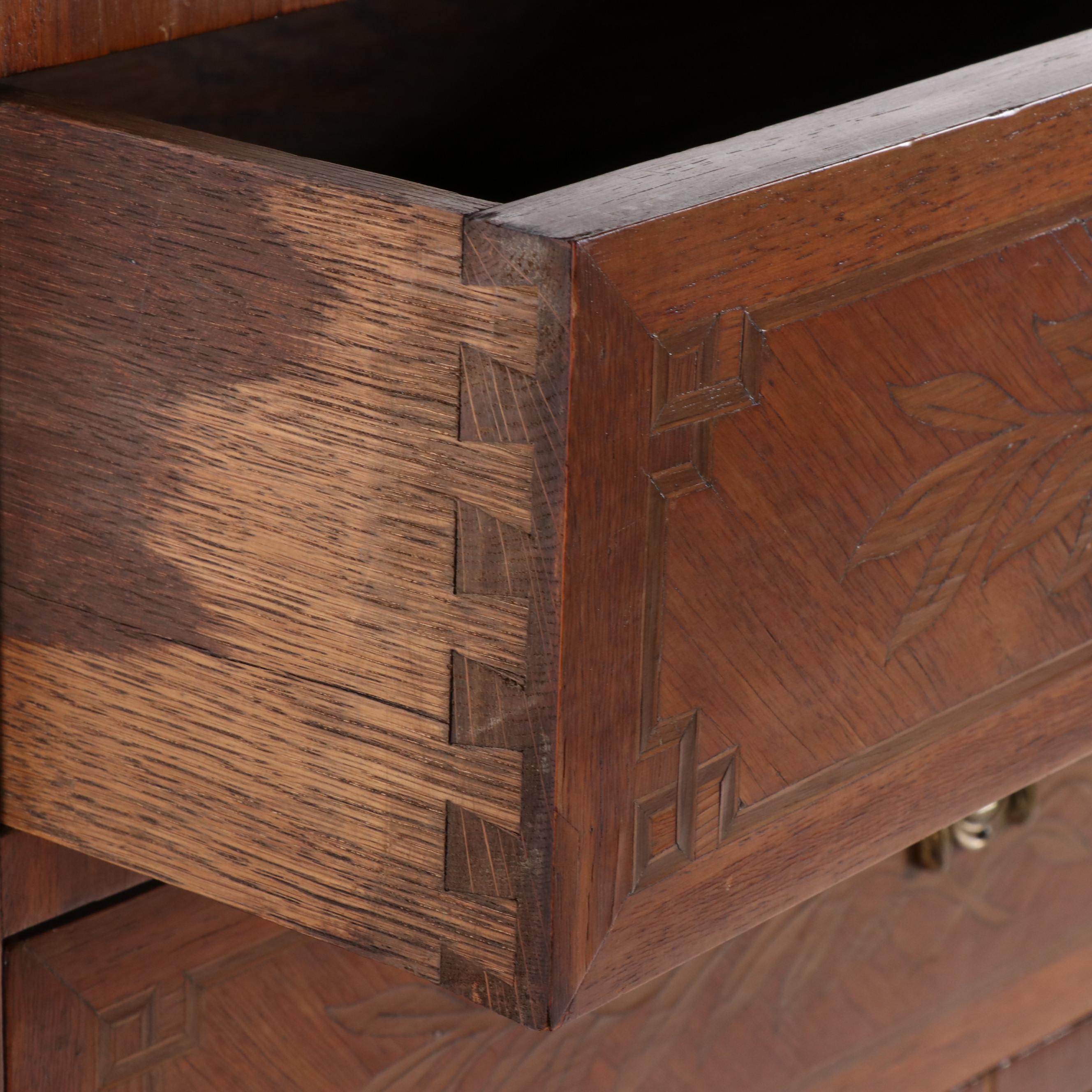 Italian Burled Walnut Veneer Dresser With Metal Mounts, Mid-20th Century