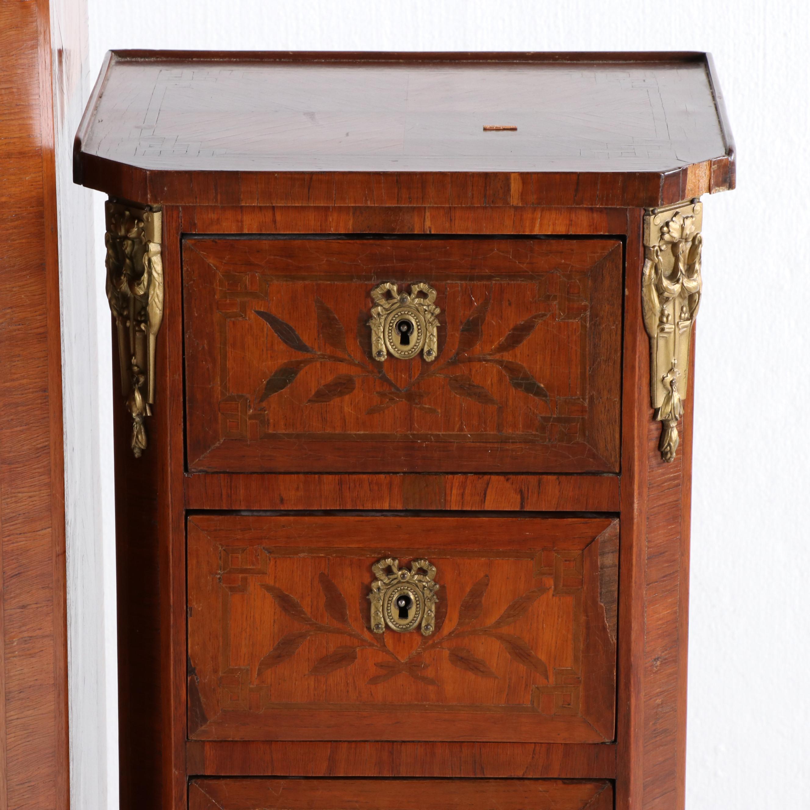 Italian Burled Walnut Veneer Dresser With Metal Mounts, Mid-20th Century