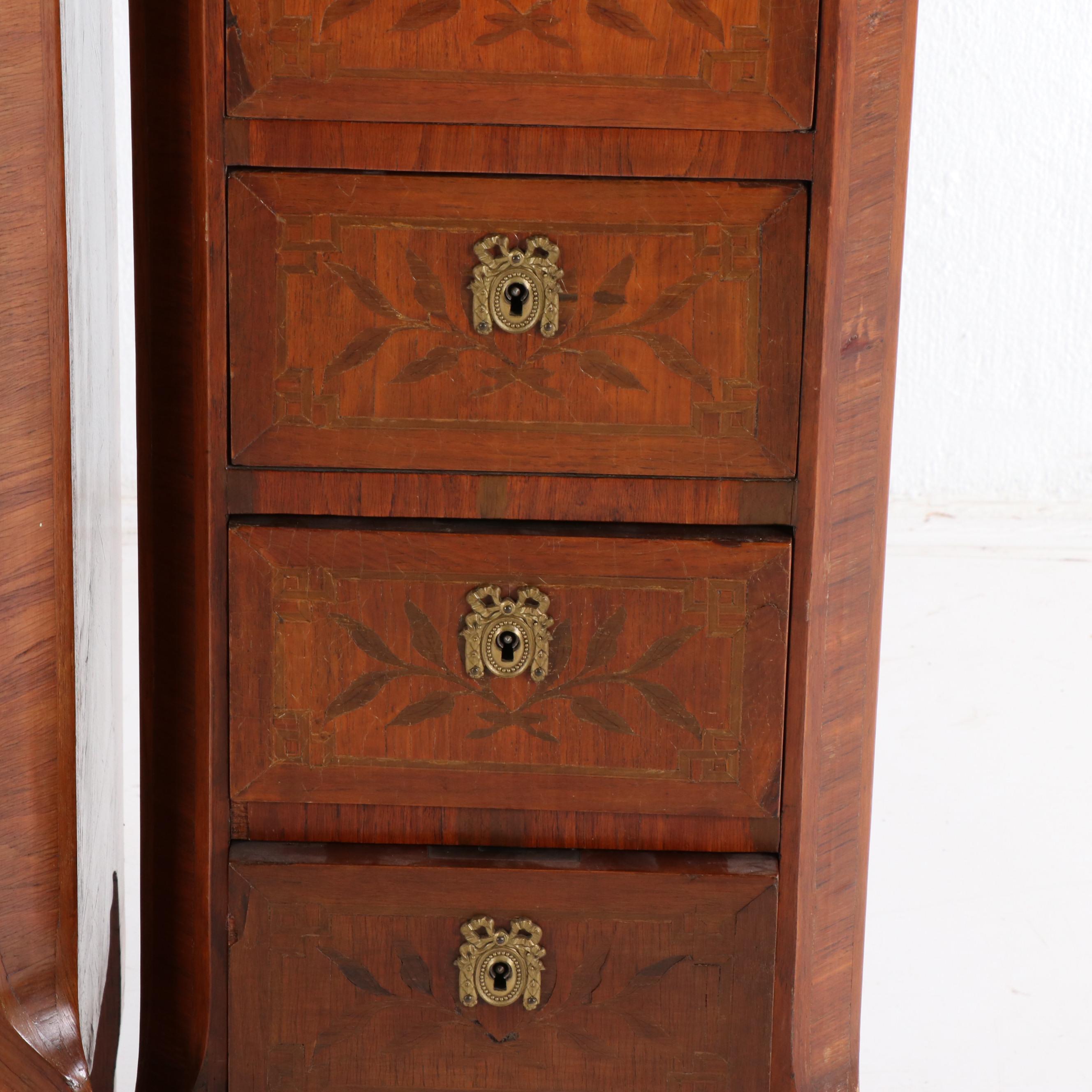 Italian Burled Walnut Veneer Dresser With Metal Mounts, Mid-20th Century