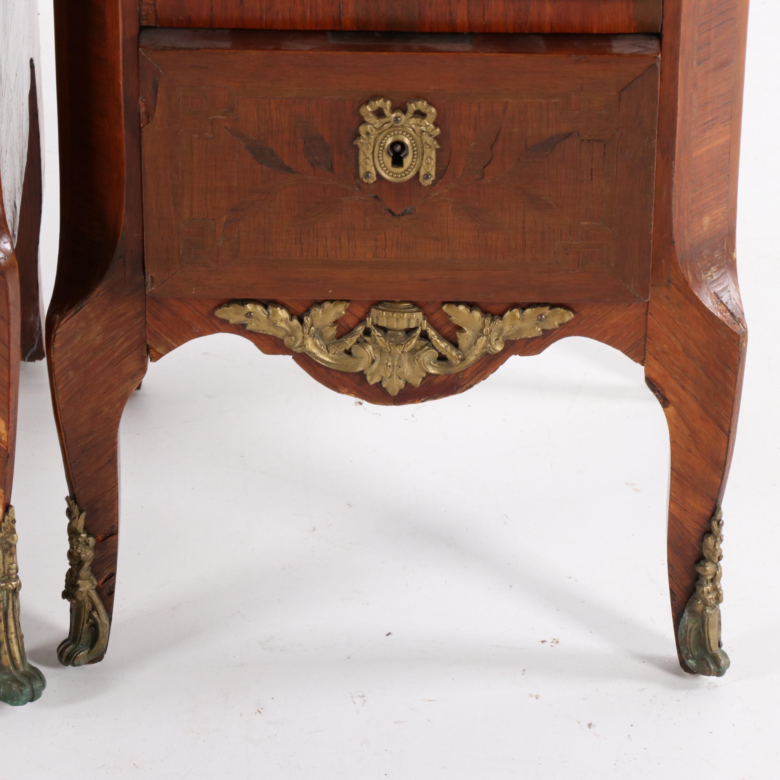 Italian Burled Walnut Veneer Dresser With Metal Mounts, Mid-20th Century