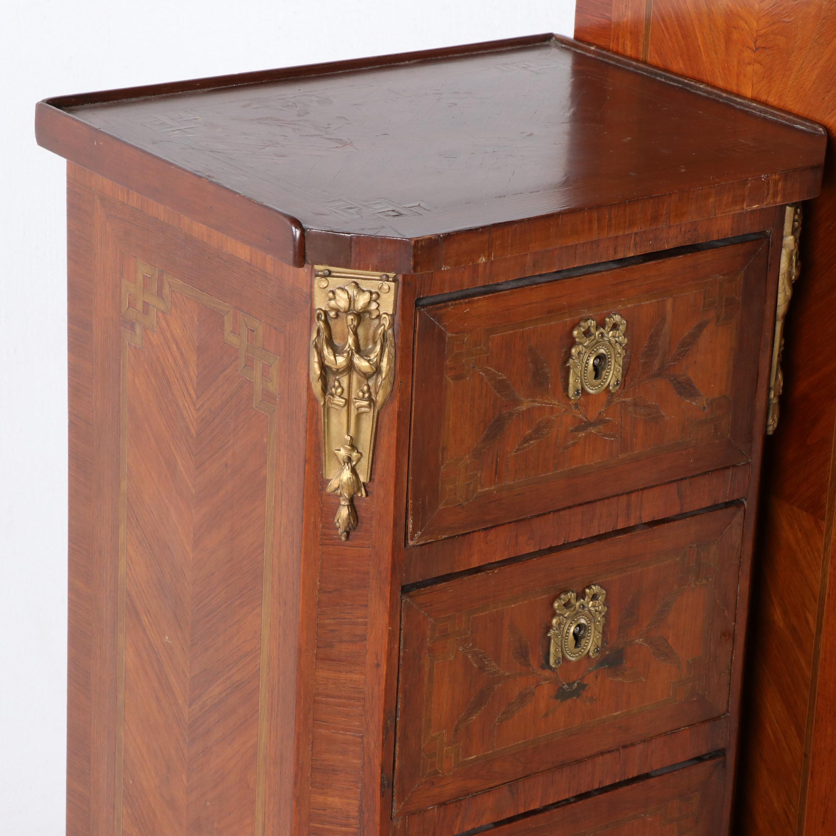 Italian Burled Walnut Veneer Dresser With Metal Mounts, Mid-20th Century