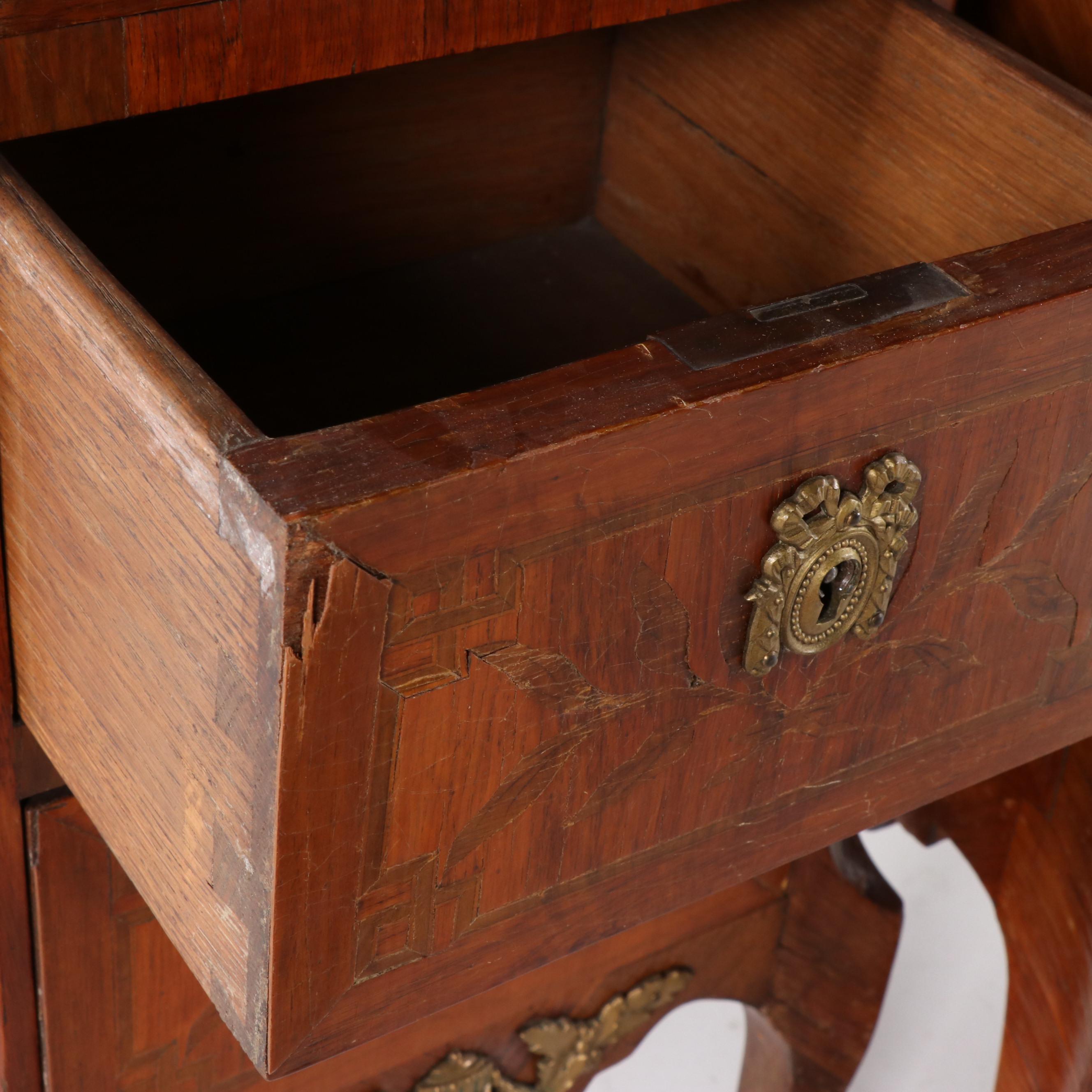 Italian Burled Walnut Veneer Dresser With Metal Mounts, Mid-20th Century