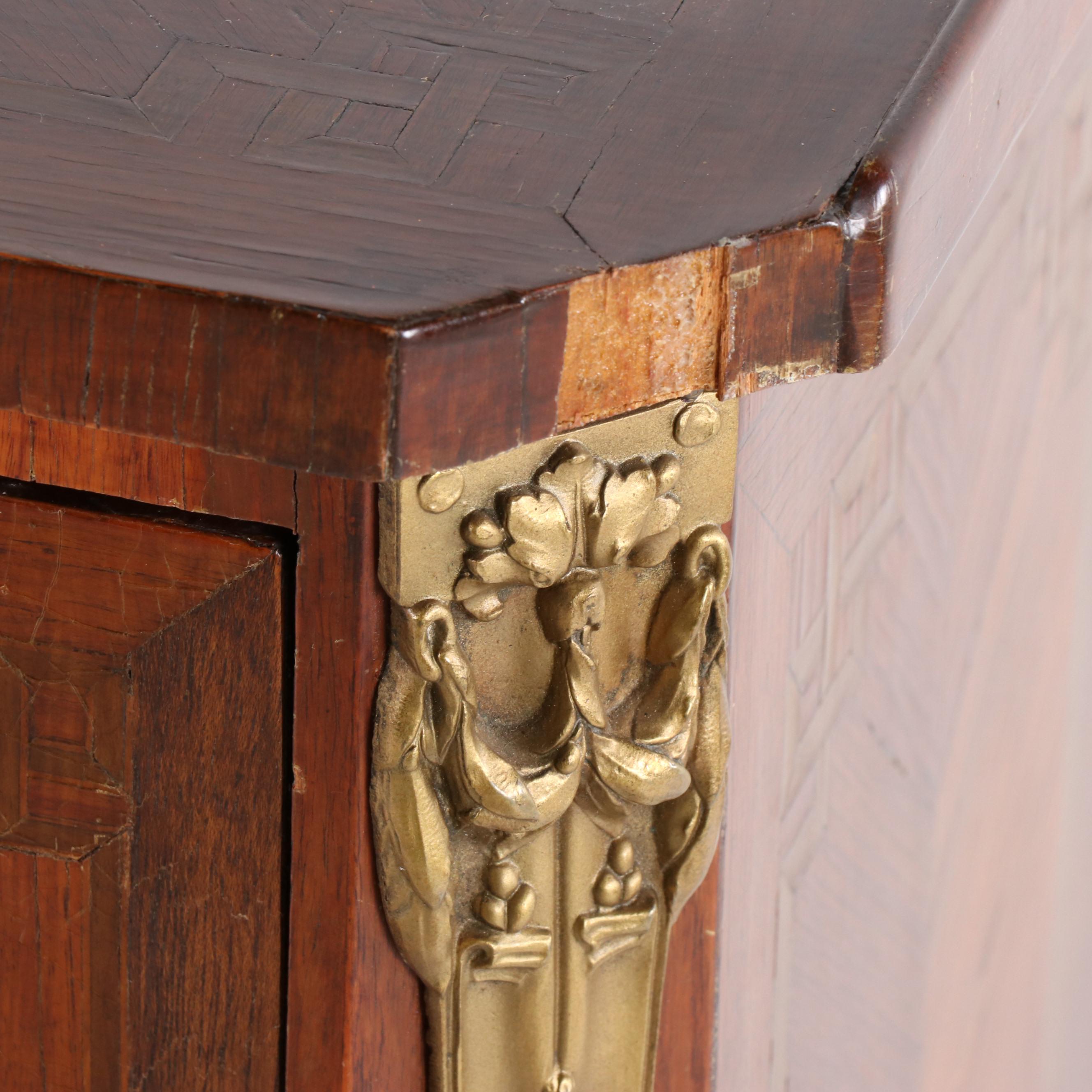 Italian Burled Walnut Veneer Dresser With Metal Mounts, Mid-20th Century