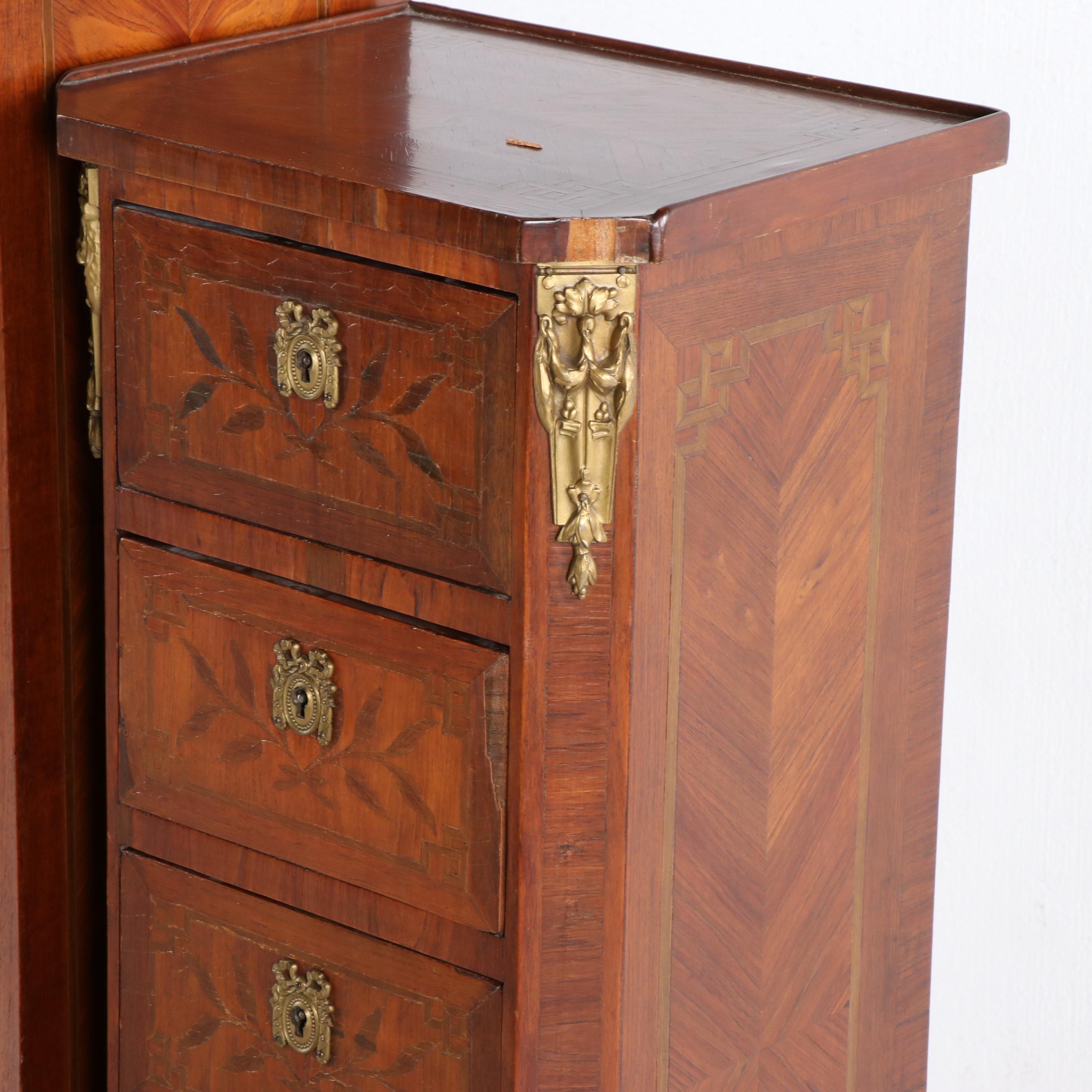 Italian Burled Walnut Veneer Dresser With Metal Mounts, Mid-20th Century