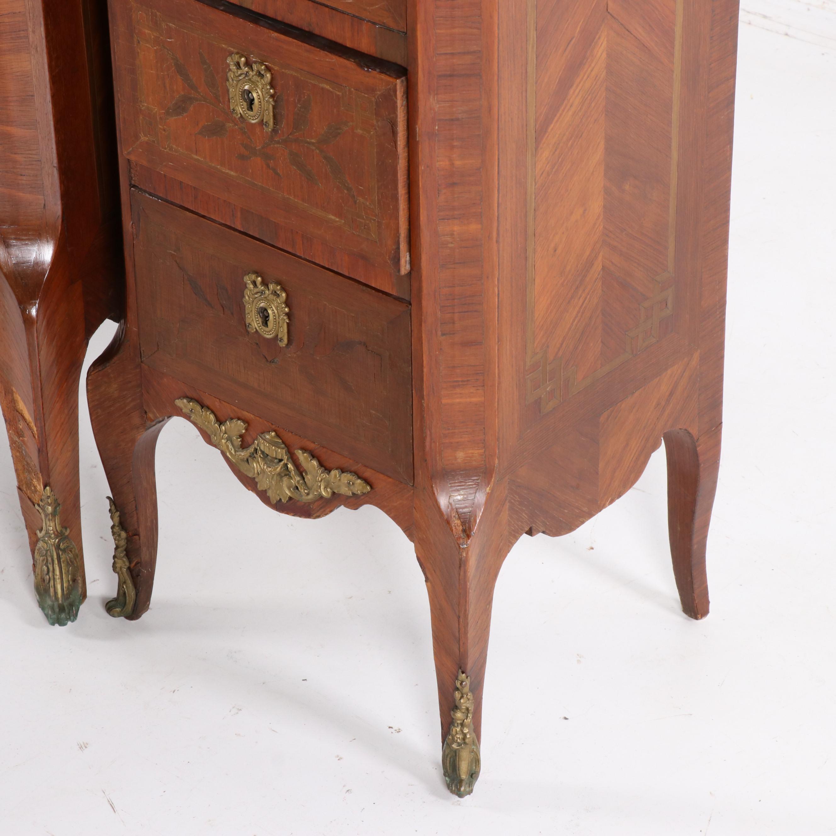 Italian Burled Walnut Veneer Dresser With Metal Mounts, Mid-20th Century