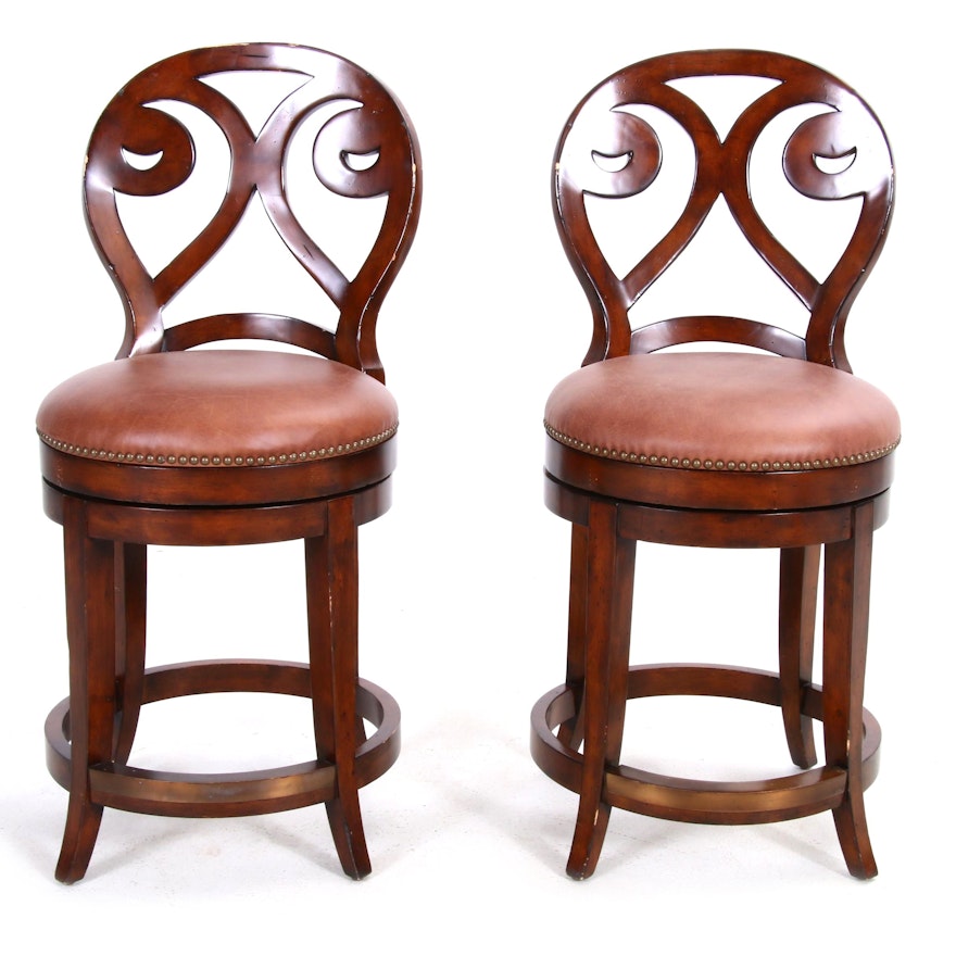 Pair of Artistica "Marquess" Leather Swivel Barstools