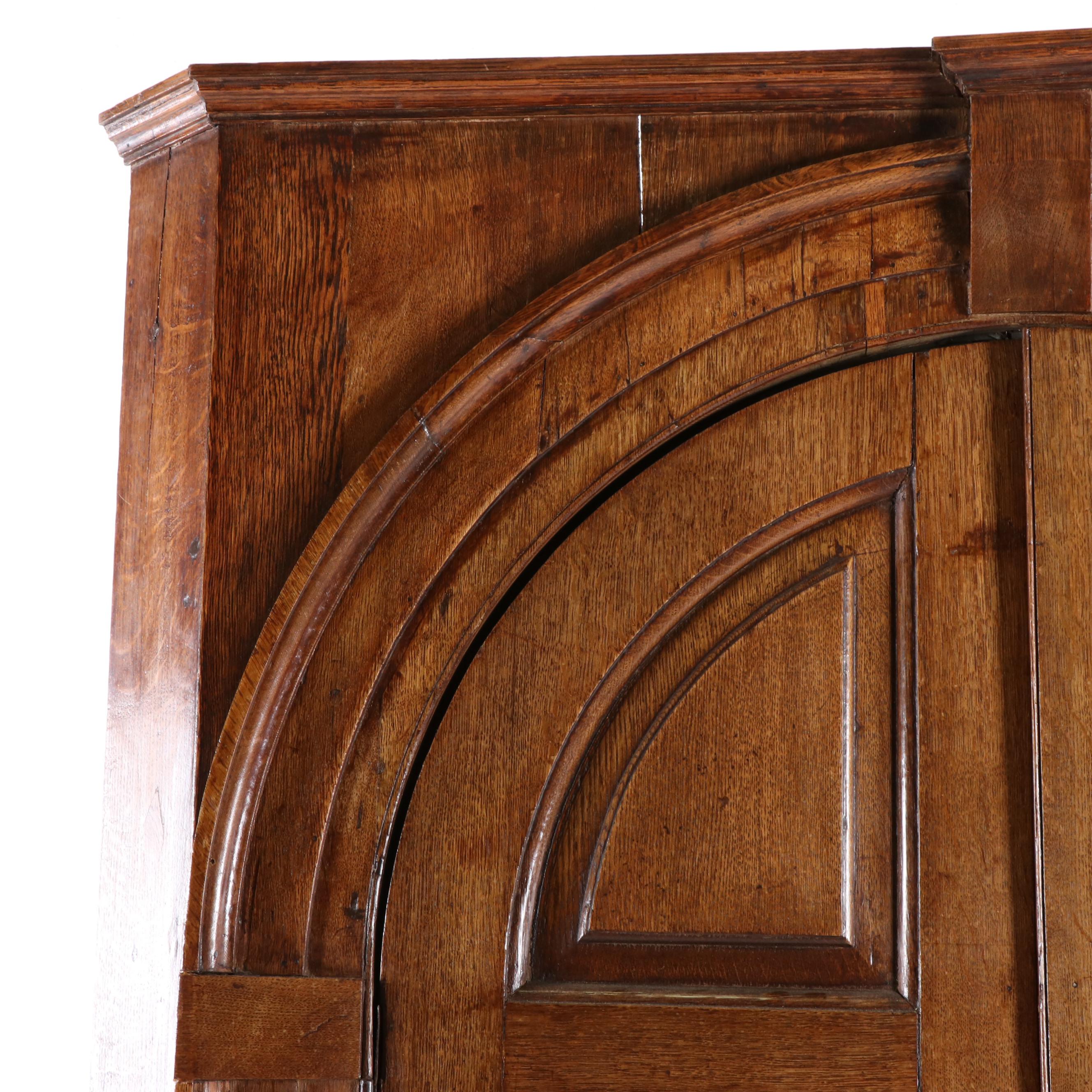 George III Provincial Oak Corner Cupboard with Architectural Interior, 19th C.
