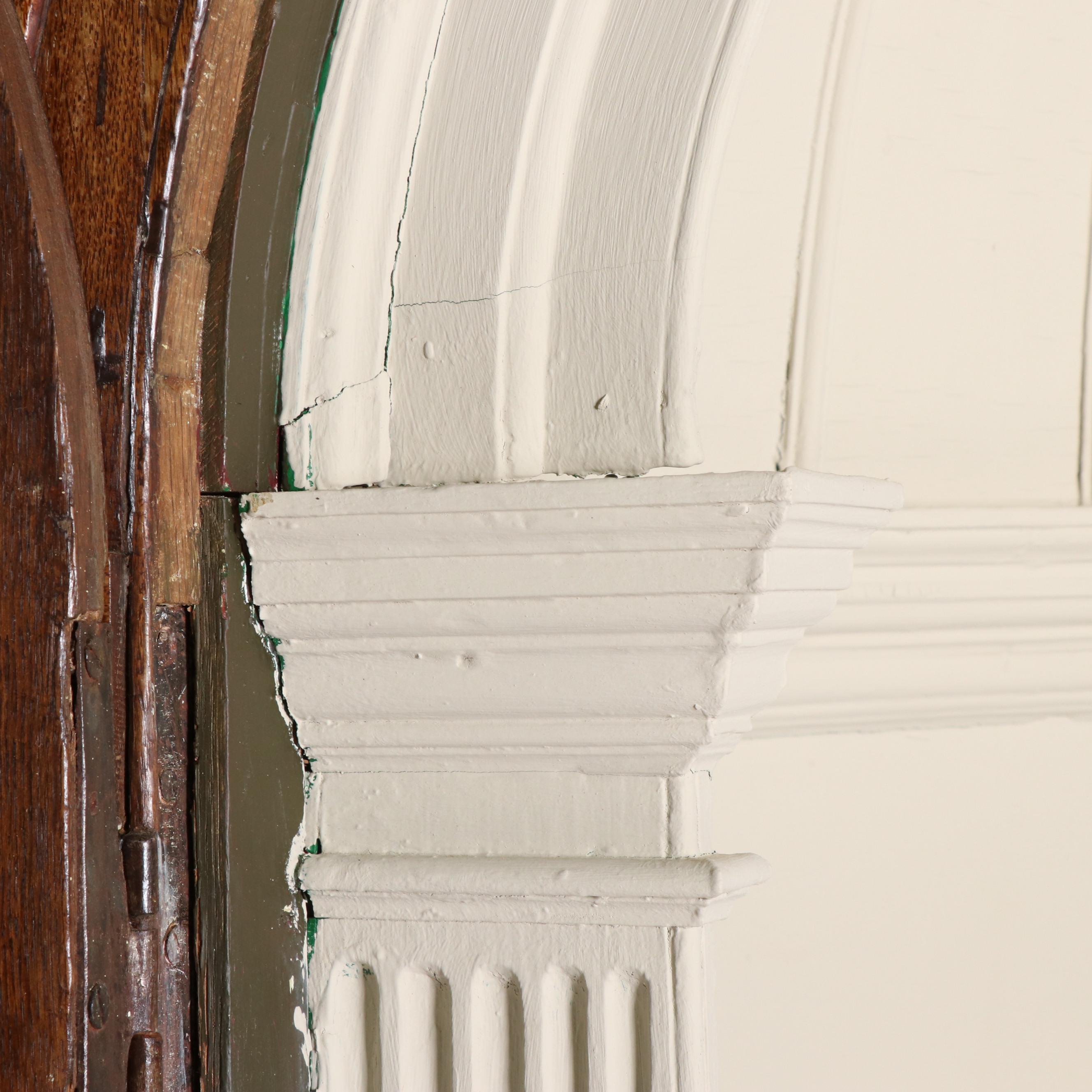 George III Provincial Oak Corner Cupboard with Architectural Interior, 19th C.