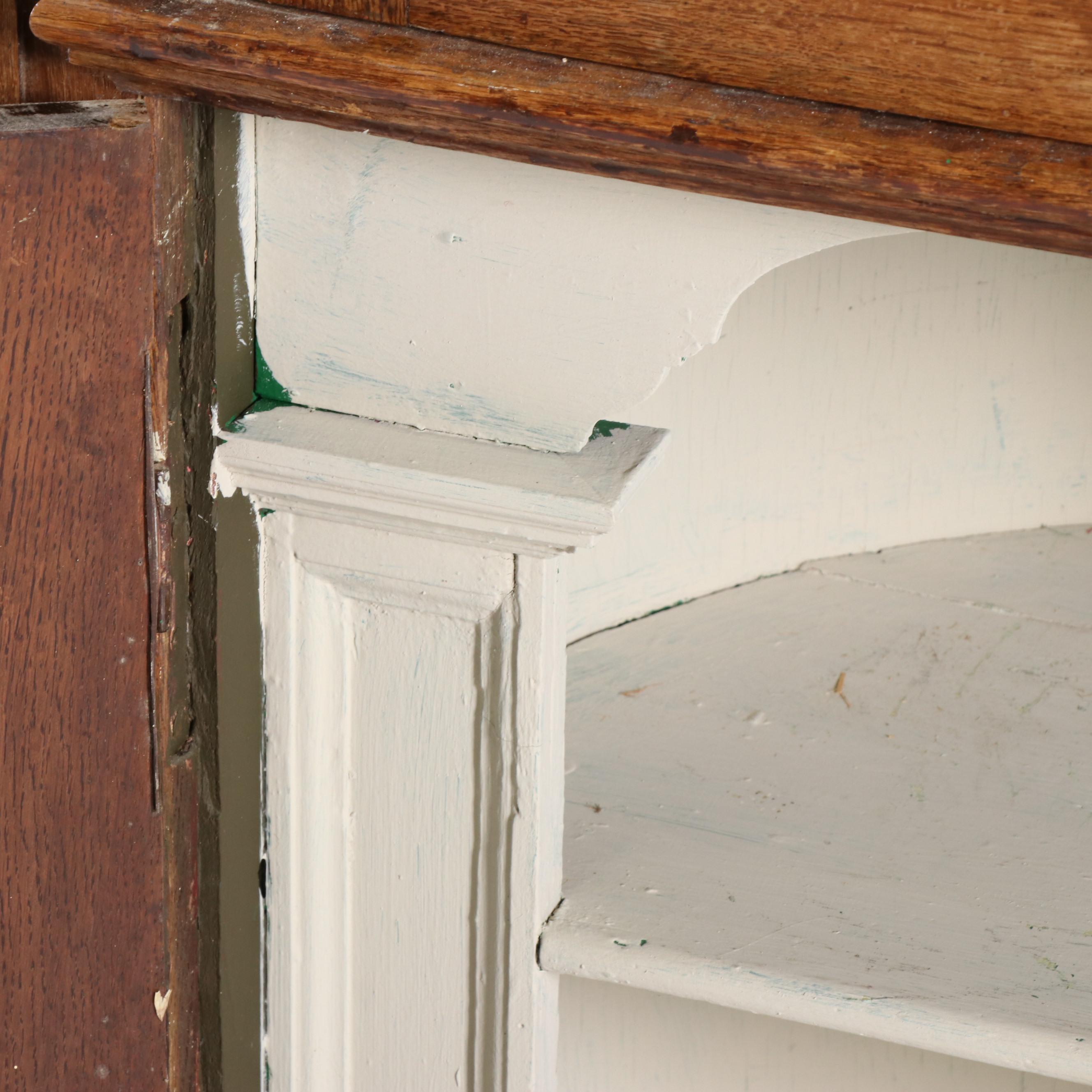 George III Provincial Oak Corner Cupboard with Architectural Interior, 19th C.