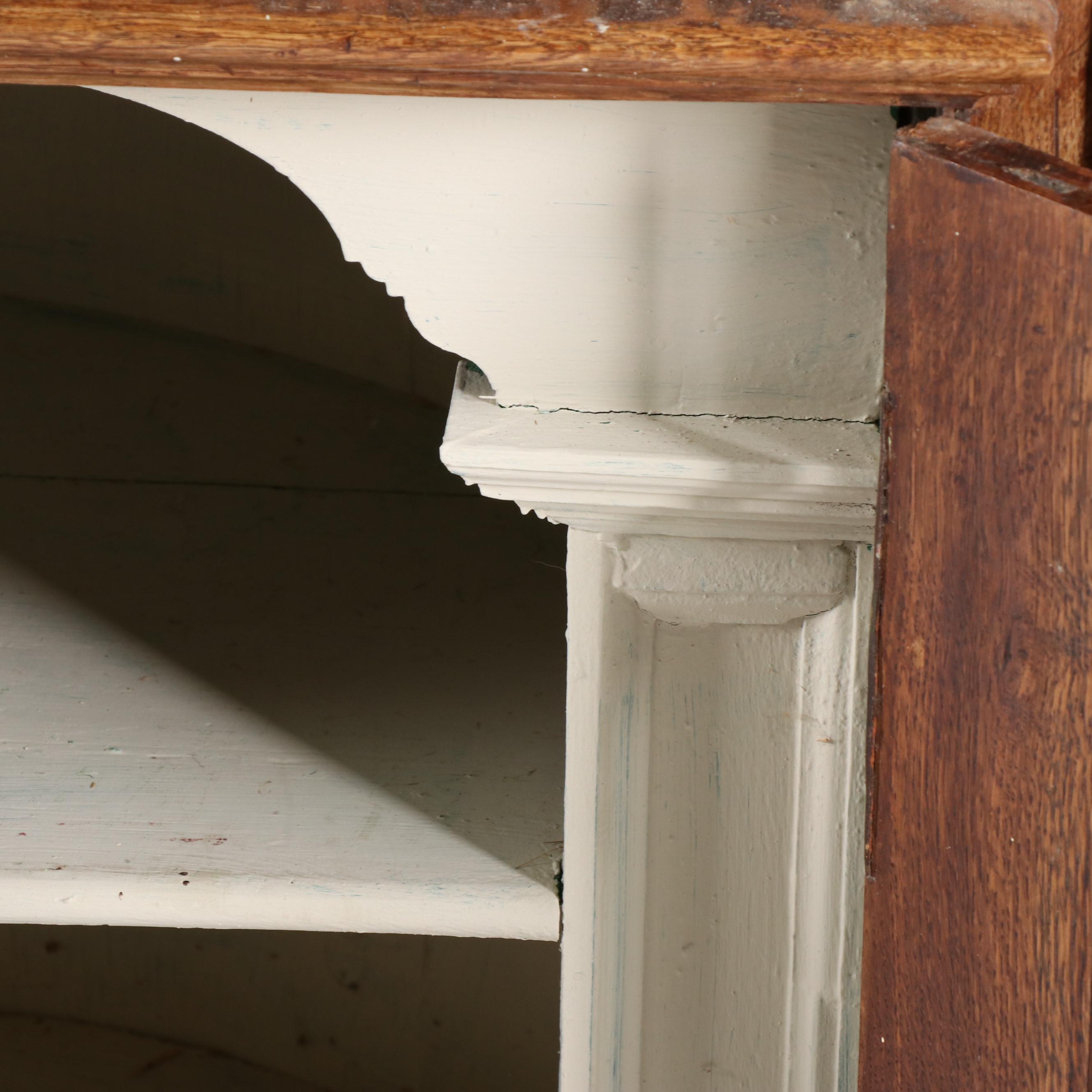George III Provincial Oak Corner Cupboard with Architectural Interior, 19th C.