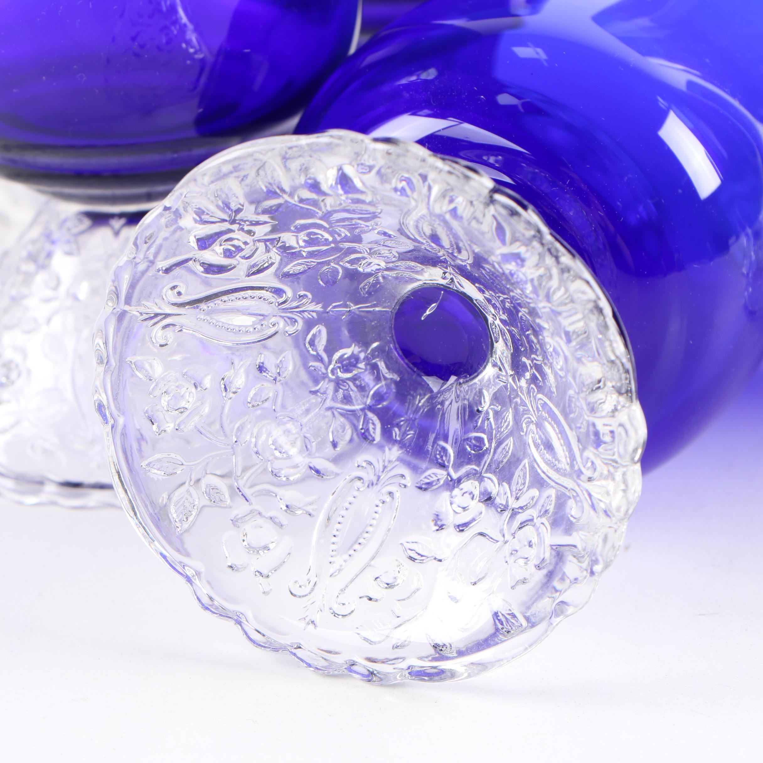 Rare Cambridge "Rose Point" Pressed Cobalt and Clear Glass Stemware, 1935-1940