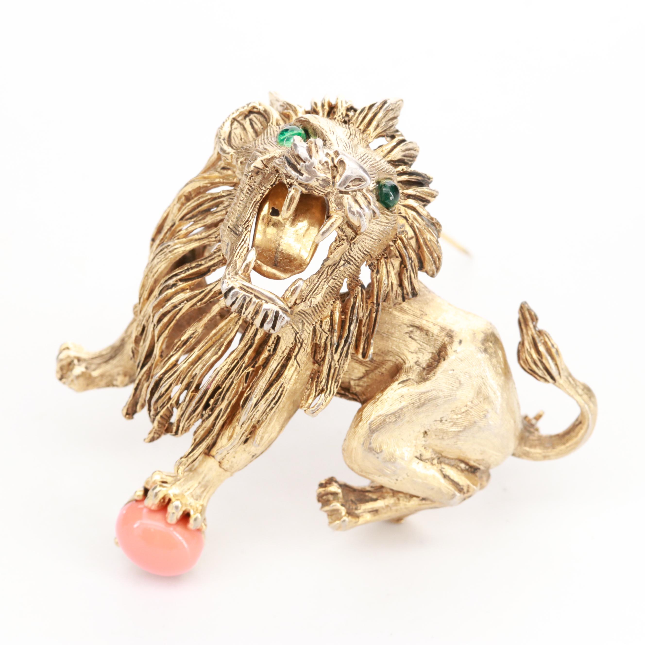 Circa 1960s Hattie Carnegie Gold Tone Roaring Lion Brooch