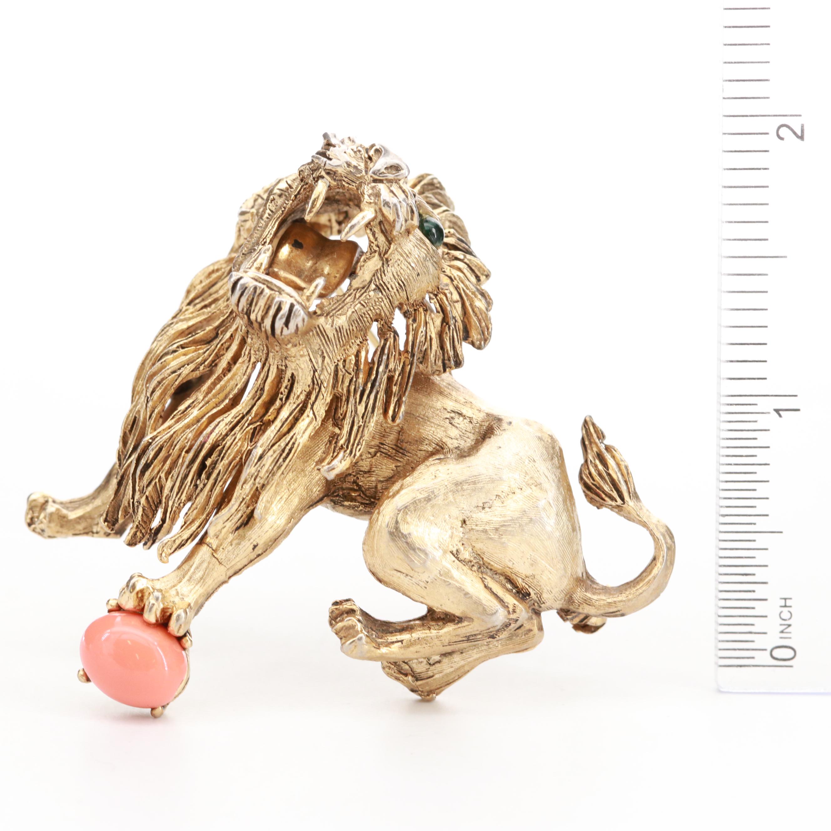 Circa 1960s Hattie Carnegie Gold Tone Roaring Lion Brooch